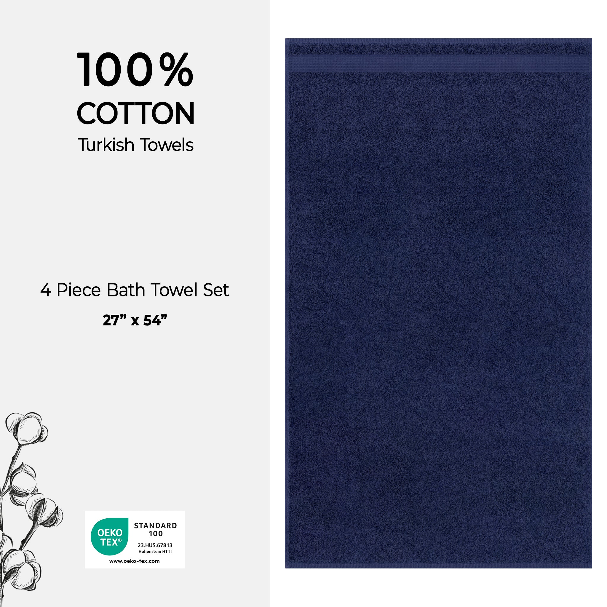 American Soft Linen Bekos 100% Cotton Turkish Towels, 4 Piece Bath Towel Set -navy-blue-04