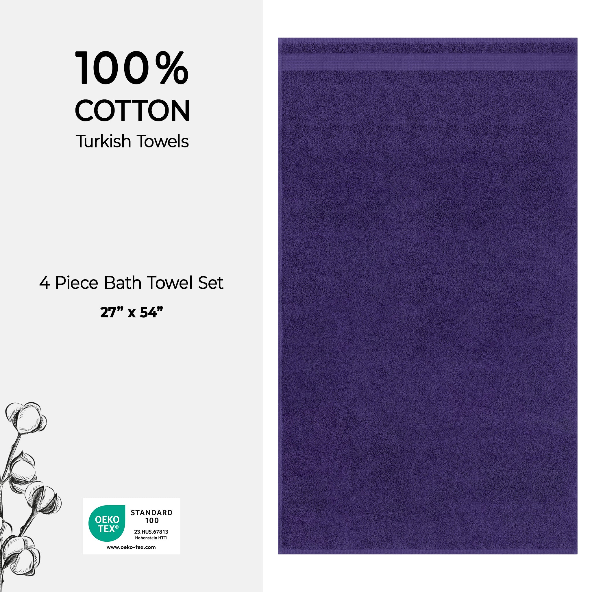 American Soft Linen Bekos 100% Cotton Turkish Towels, 4 Piece Bath Towel Set -purple-04
