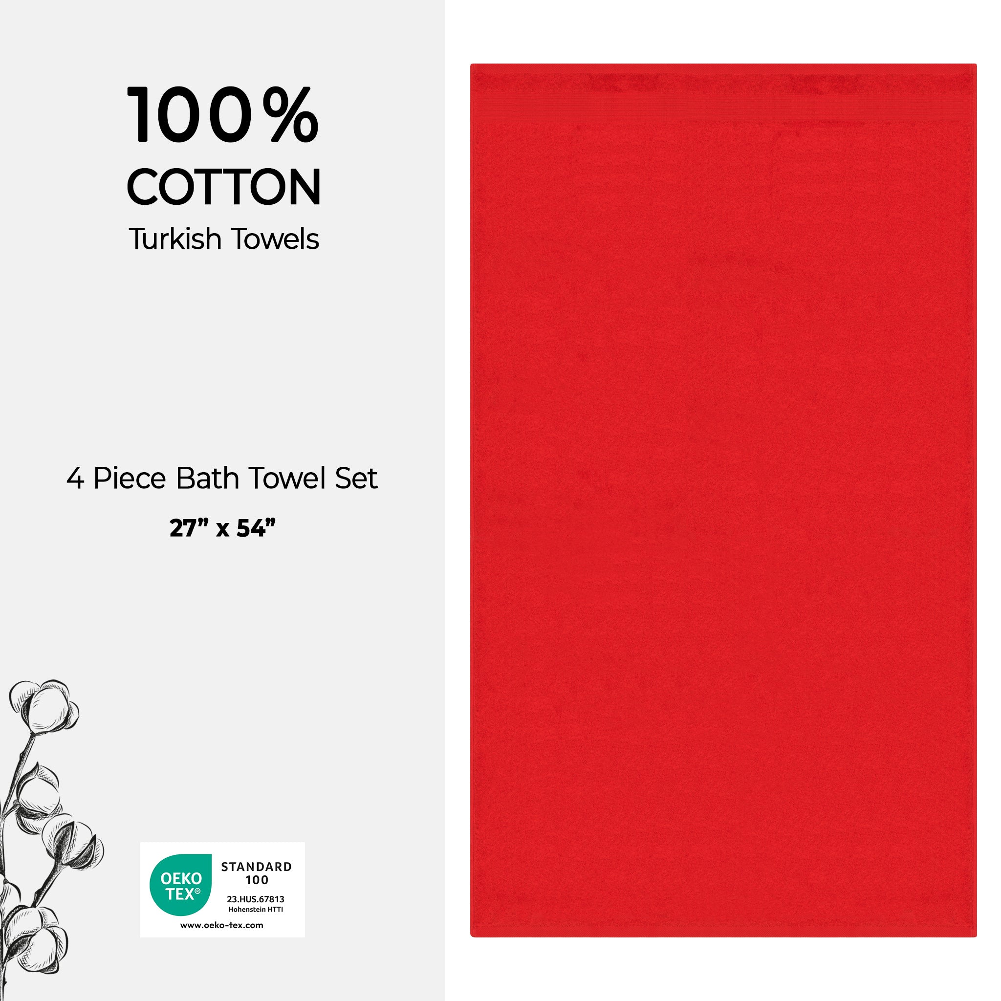 American Soft Linen Bekos 100% Cotton Turkish Towels, 4 Piece Bath Towel Set -red-04
