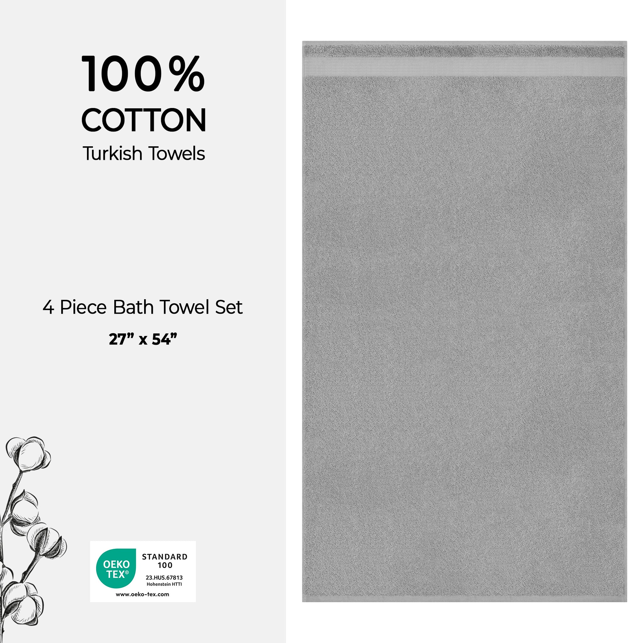 American Soft Linen Bekos 100% Cotton Turkish Towels, 4 Piece Bath Towel Set -rockridge-gray-04