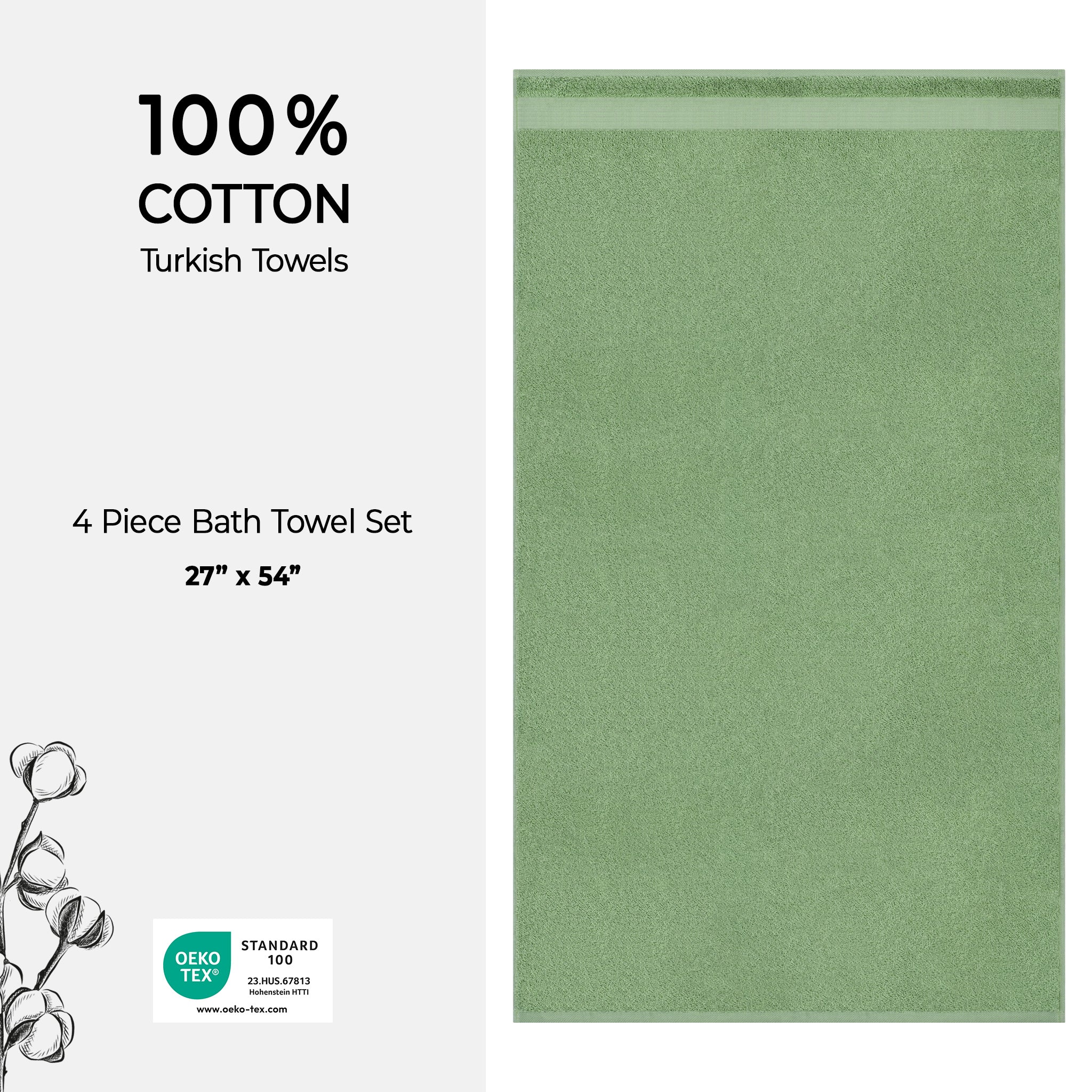 American Soft Linen Bekos 100% Cotton Turkish Towels, 4 Piece Bath Towel Set -sage-green-04