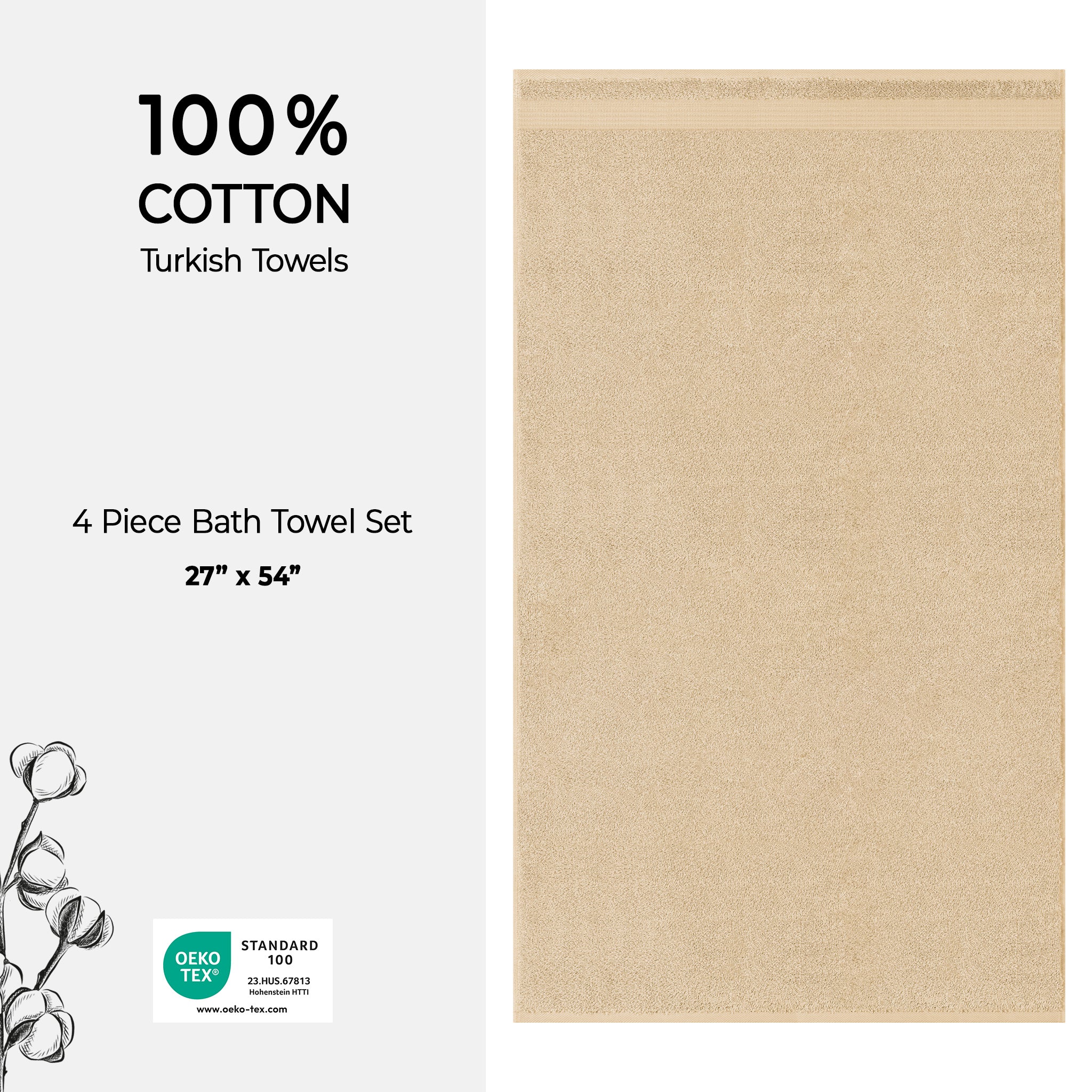 American Soft Linen Bekos 100% Cotton Turkish Towels, 4 Piece Bath Towel Set -sand-taupe-04