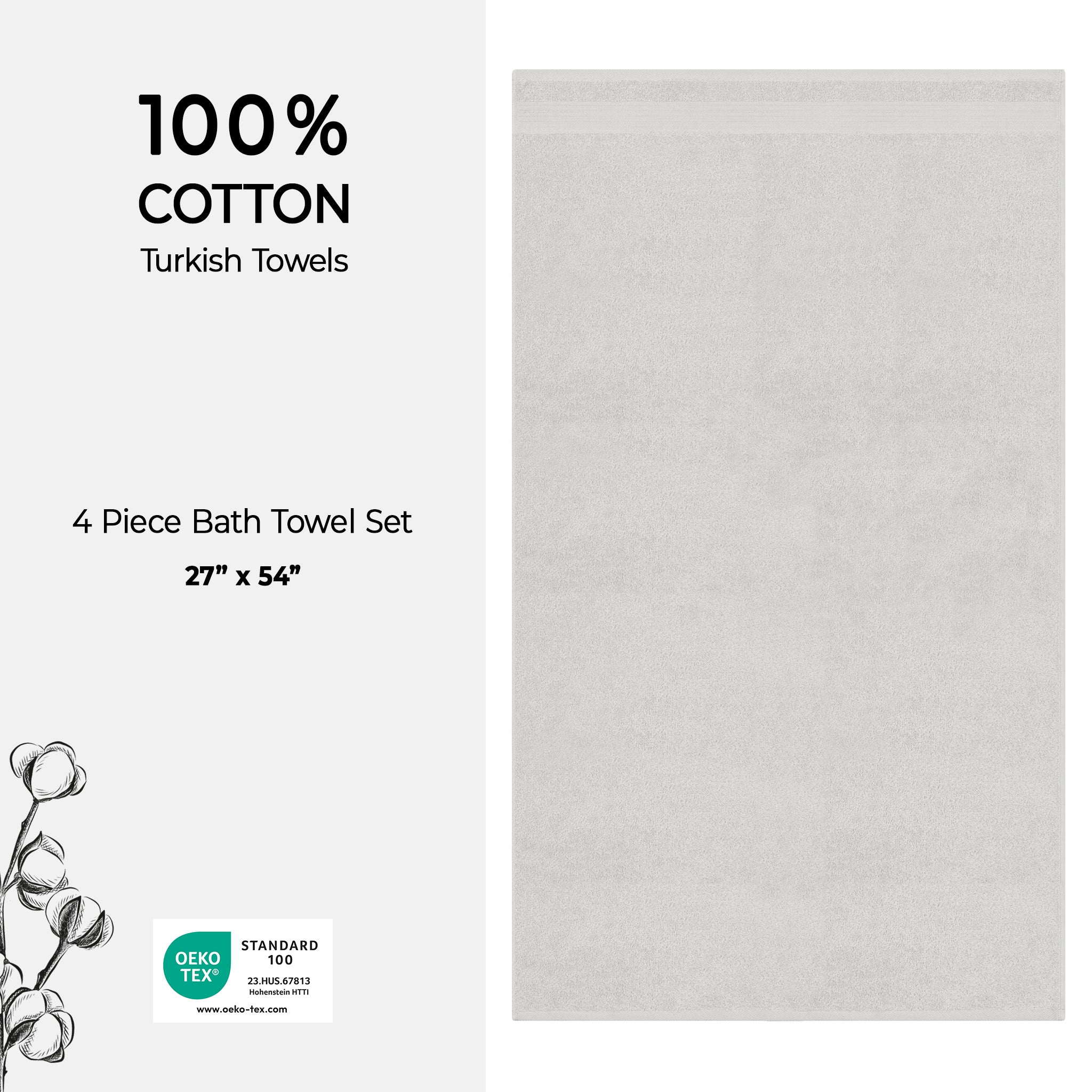 American Soft Linen Bekos 100% Cotton Turkish Towels, 4 Piece Bath Towel Set -silver-gray-04