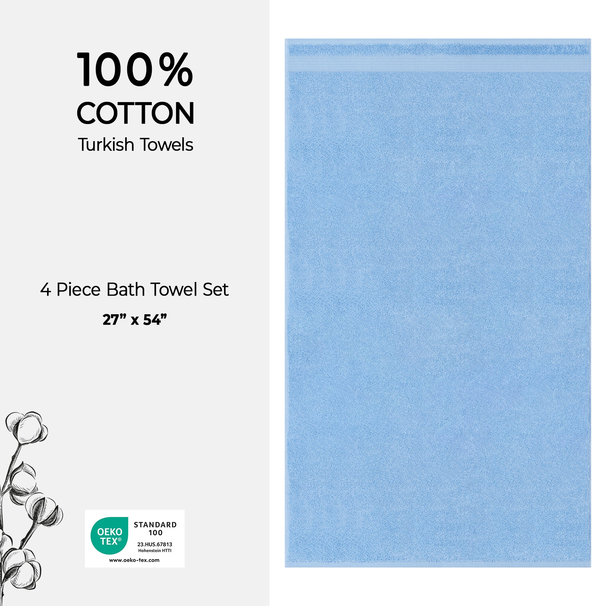 American Soft Linen Bekos 100% Cotton Turkish Towels, 4 Piece Bath Towel Set -sky-blue-04