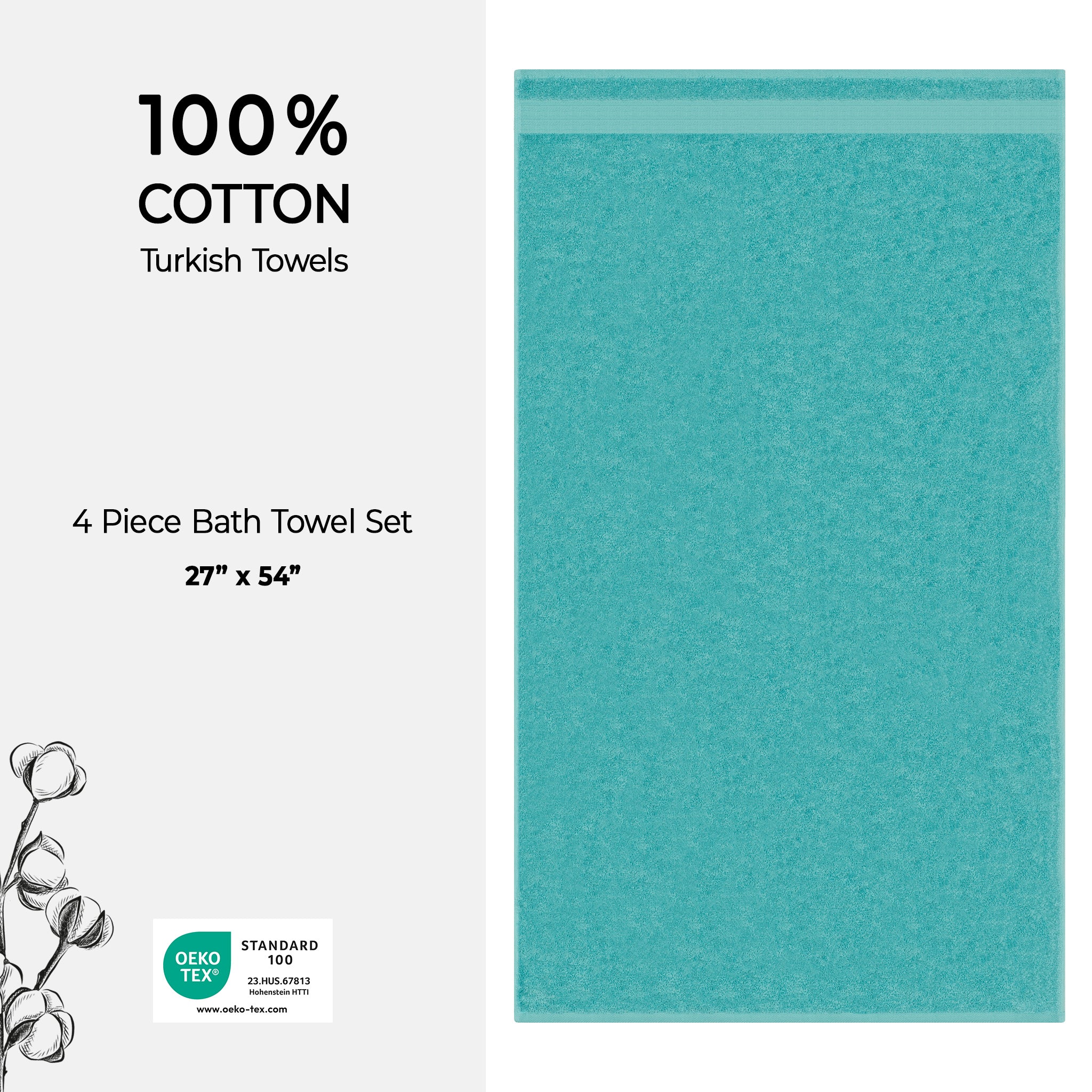 American Soft Linen Bekos 100% Cotton Turkish Towels, 4 Piece Bath Towel Set -turquoise-blue-04