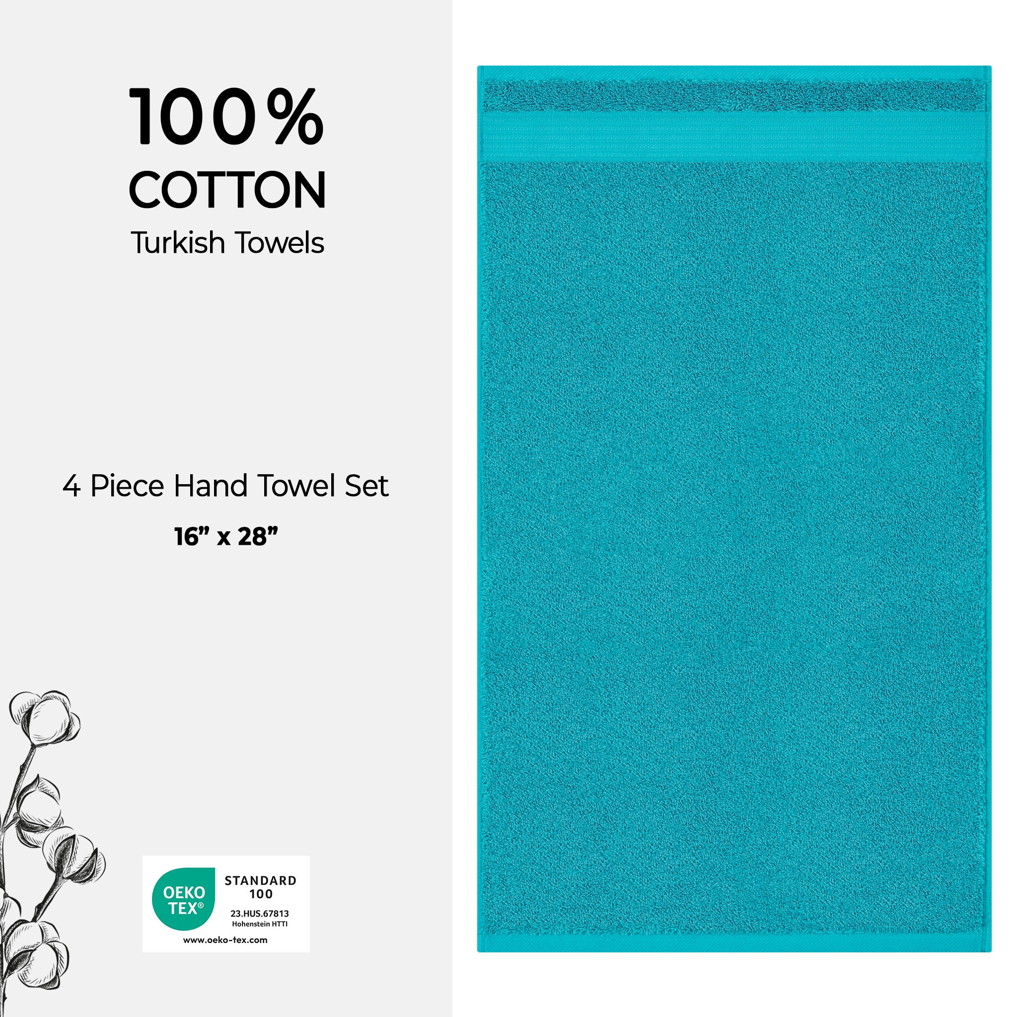 American Soft Linen Bekos 100% Cotton Turkish Towels, 4 Piece Hand Towel Set -aqua-blue-04