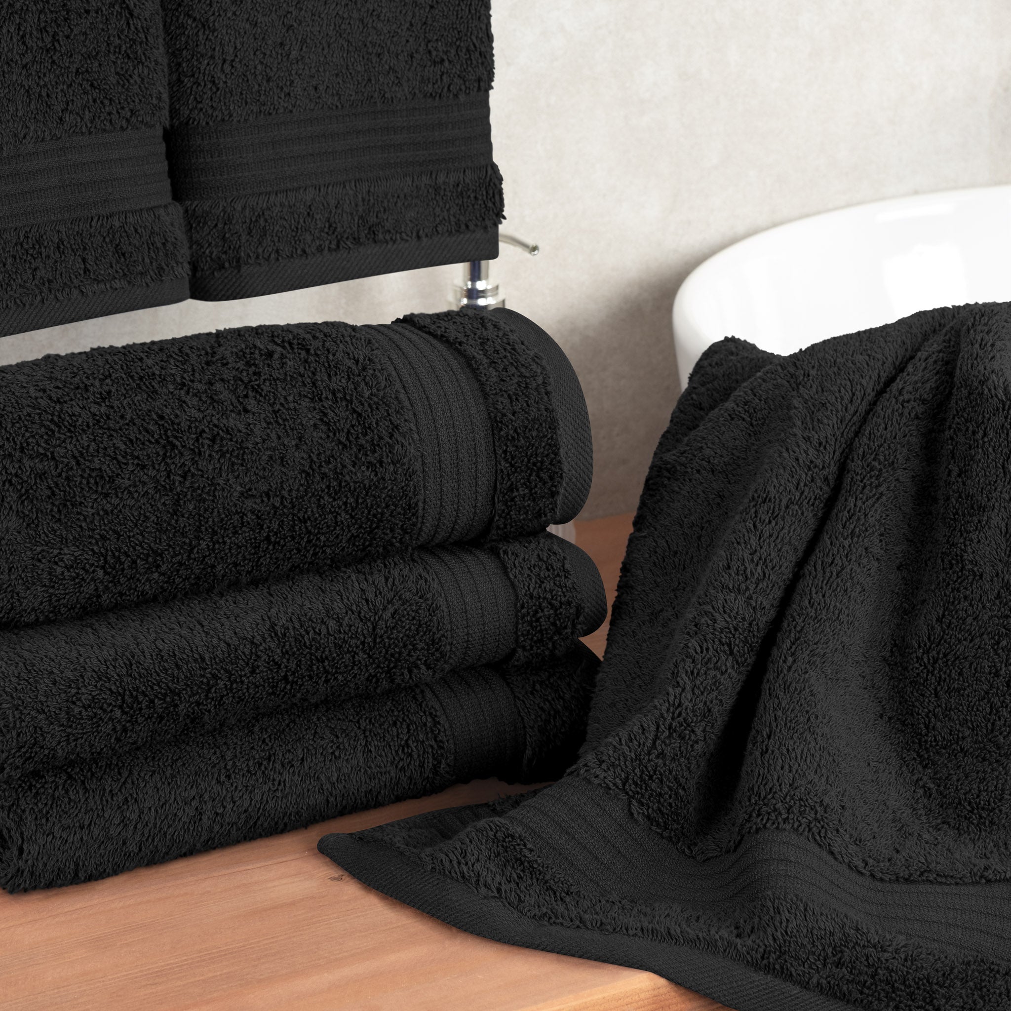 American Soft Linen Bekos 100% Cotton Turkish Towels, 4 Piece Hand Towel Set -black-02
