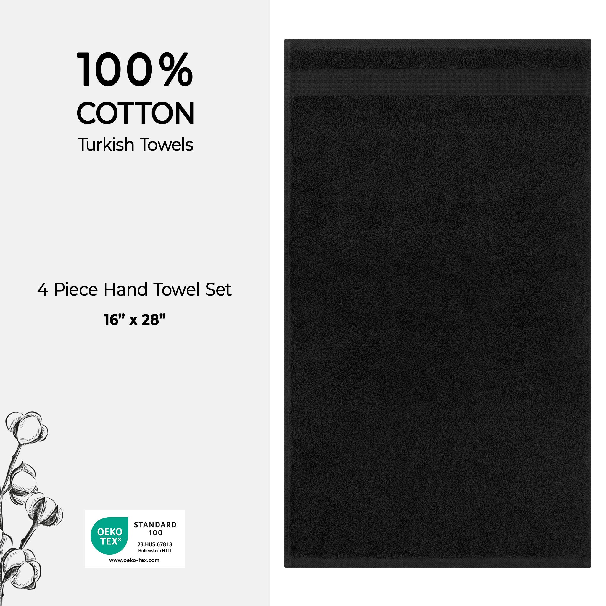 American Soft Linen Bekos 100% Cotton Turkish Towels, 4 Piece Hand Towel Set -black-04