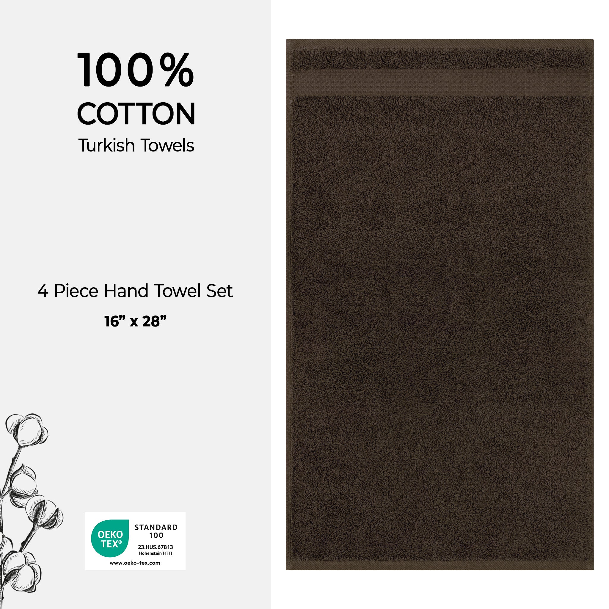 American Soft Linen Bekos 100% Cotton Turkish Towels, 4 Piece Hand Towel Set -brown-04