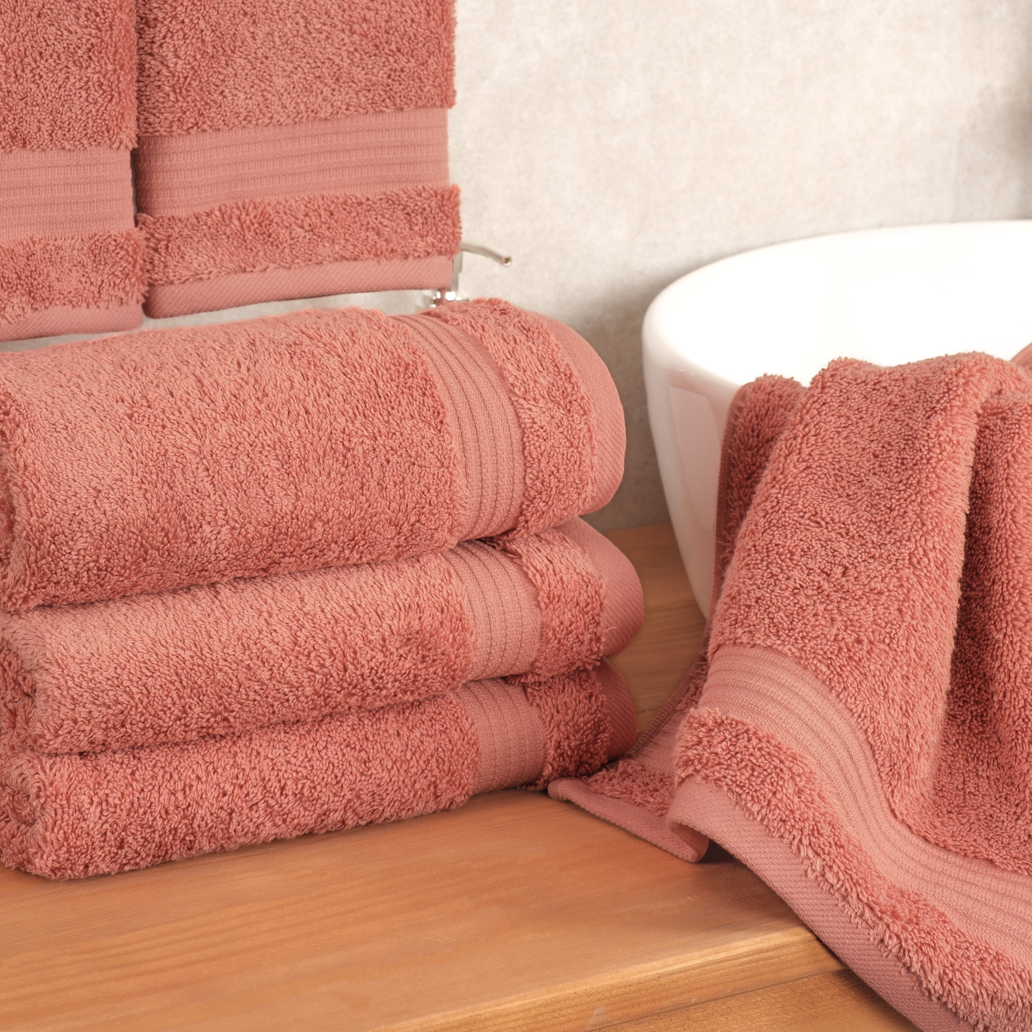 American Soft Linen Bekos 100% Cotton Turkish Towels, 4 Piece Hand Towel Set -coral-02