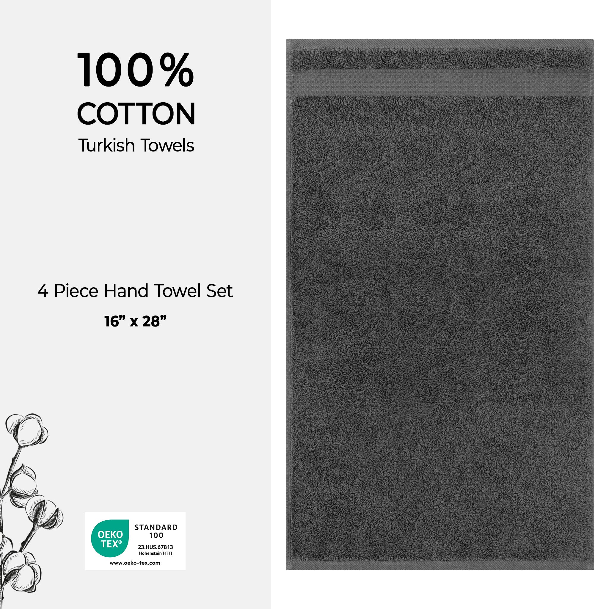 American Soft Linen Bekos 100% Cotton Turkish Towels, 4 Piece Hand Towel Set -gray-04