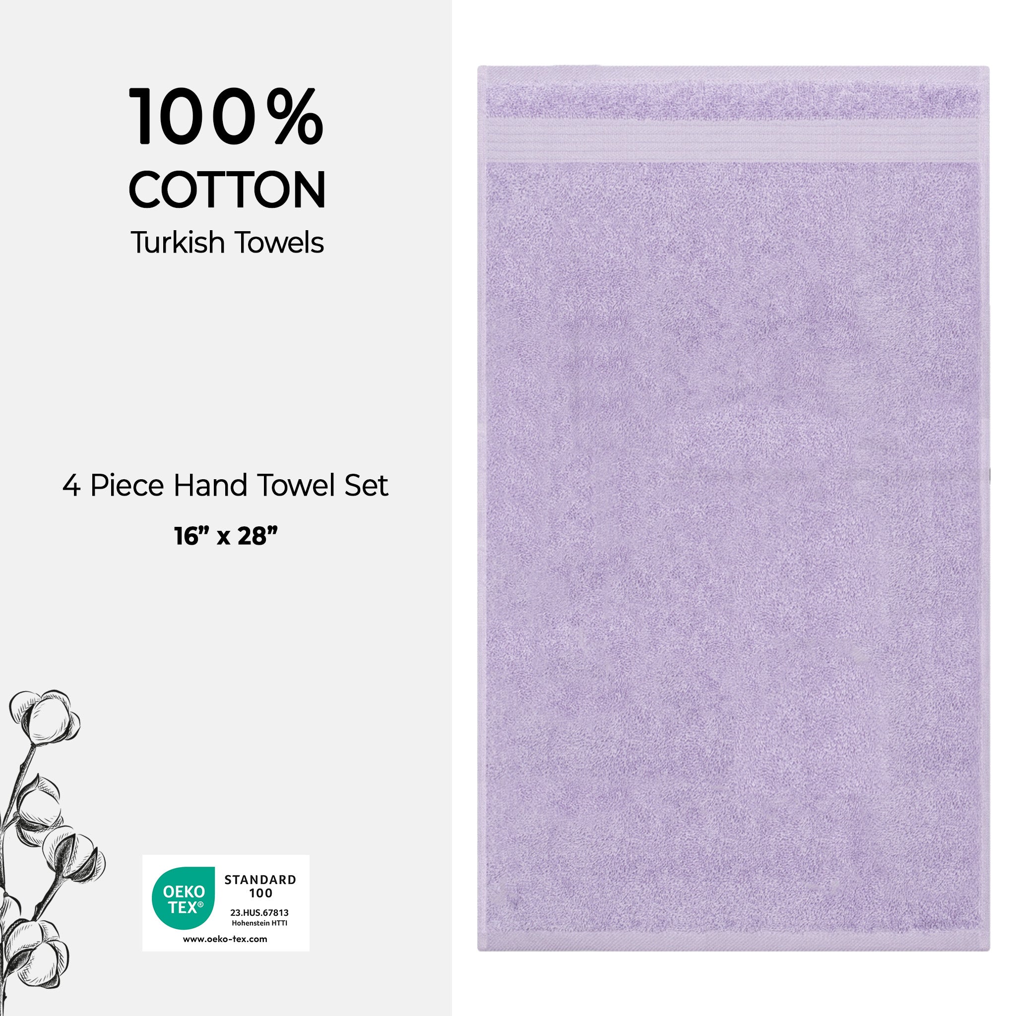 American Soft Linen Bekos 100% Cotton Turkish Towels, 4 Piece Hand Towel Set -lilac-04