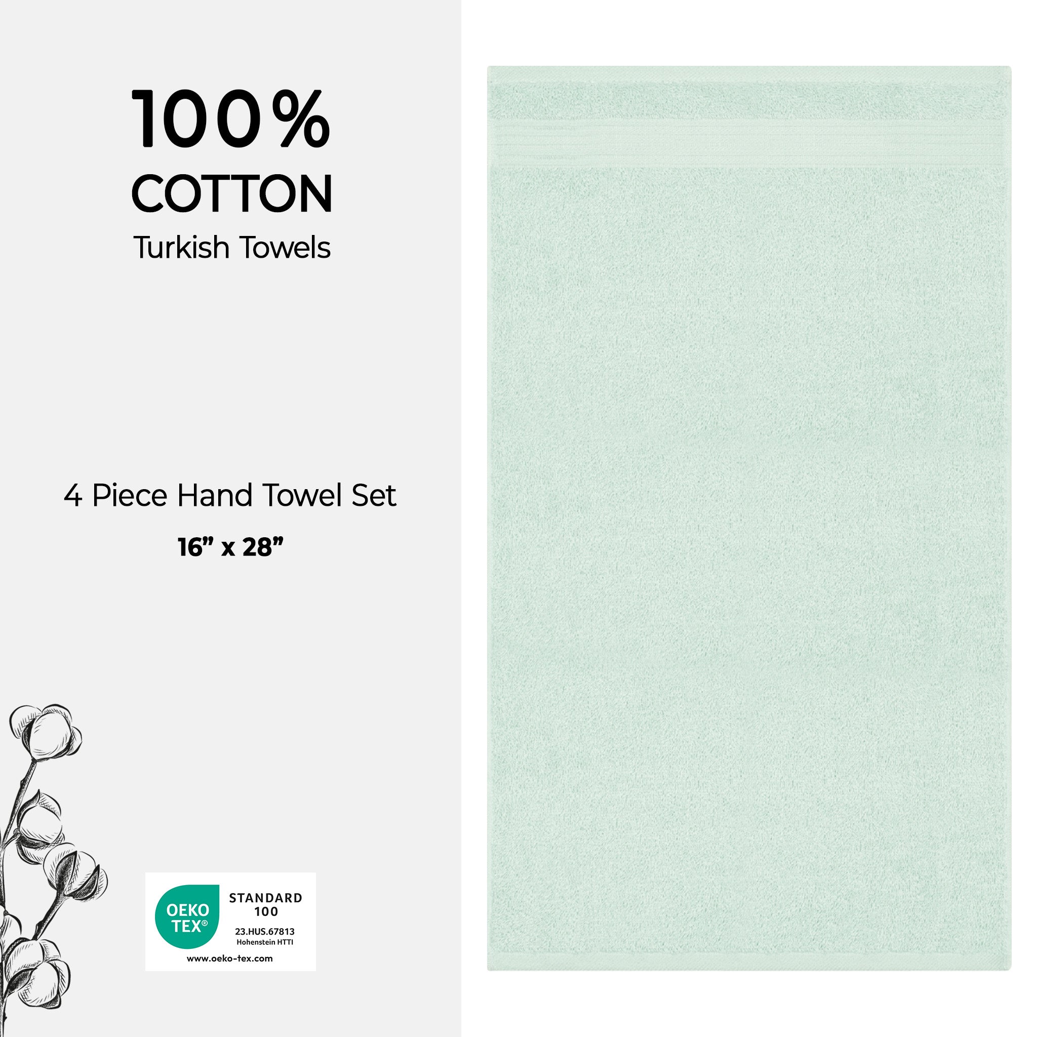 American Soft Linen Bekos 100% Cotton Turkish Towels, 4 Piece Hand Towel Set -mint-04