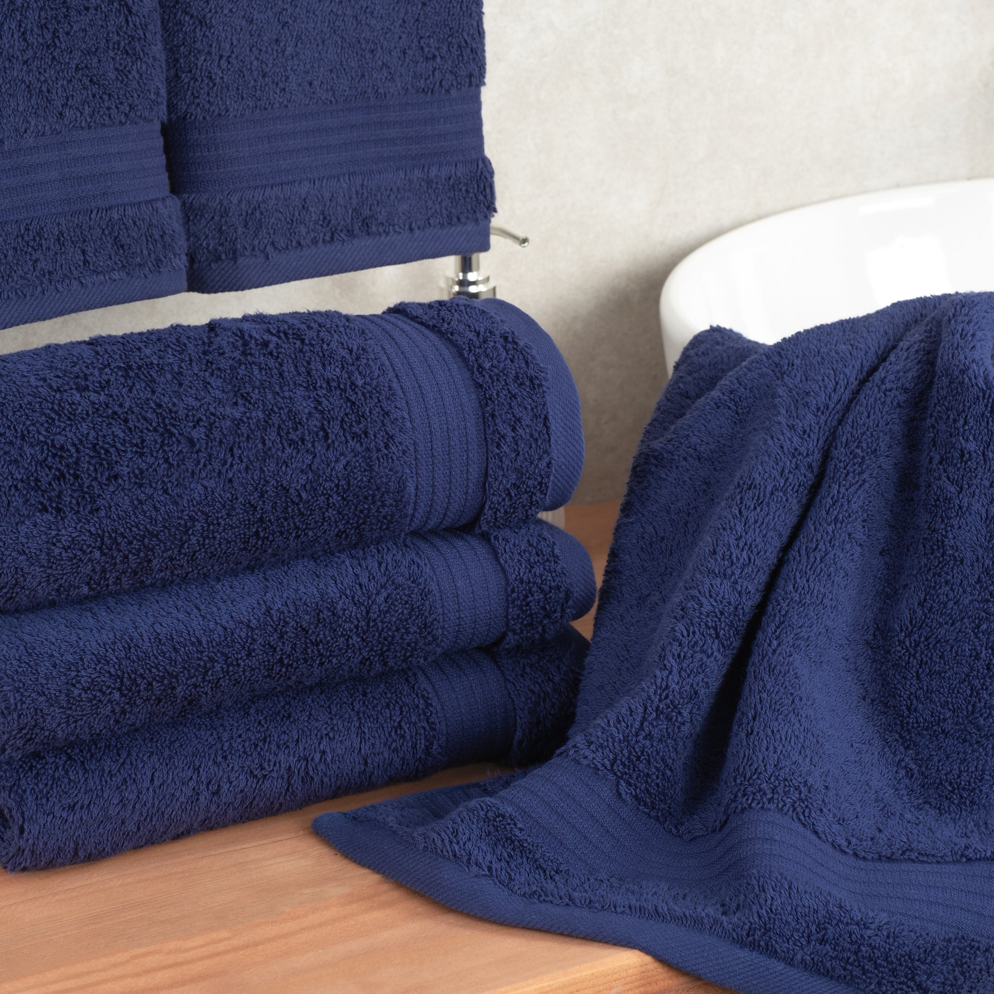 American Soft Linen Bekos 100% Cotton Turkish Towels, 4 Piece Hand Towel Set -navy-blue-02