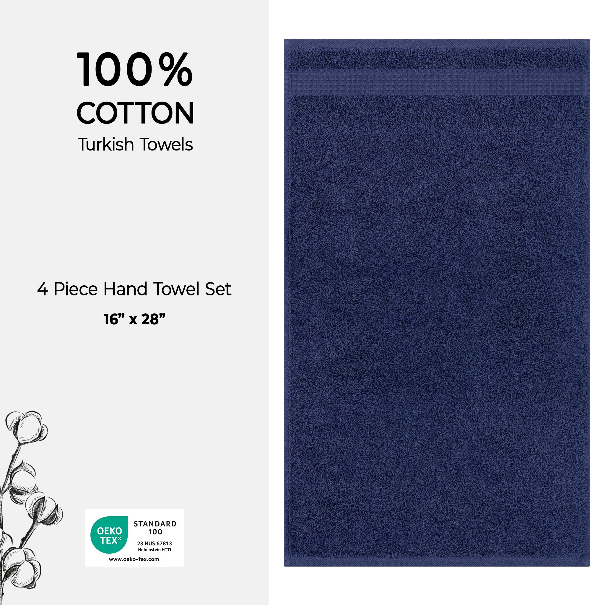 American Soft Linen Bekos 100% Cotton Turkish Towels, 4 Piece Hand Towel Set -navy-blue-04
