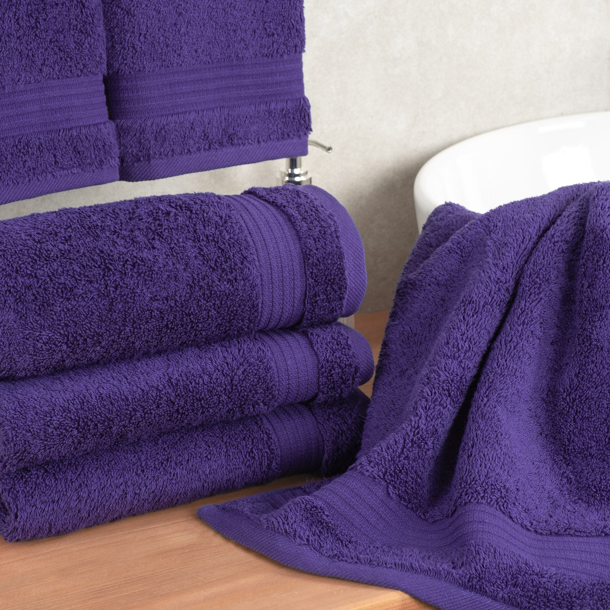 American Soft Linen Bekos 100% Cotton Turkish Towels, 4 Piece Hand Towel Set -purple-02