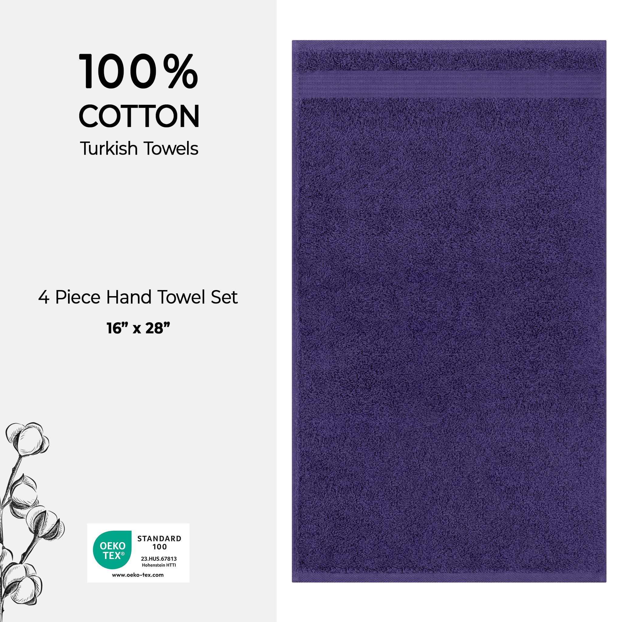 American Soft Linen Bekos 100% Cotton Turkish Towels, 4 Piece Hand Towel Set -purple-04
