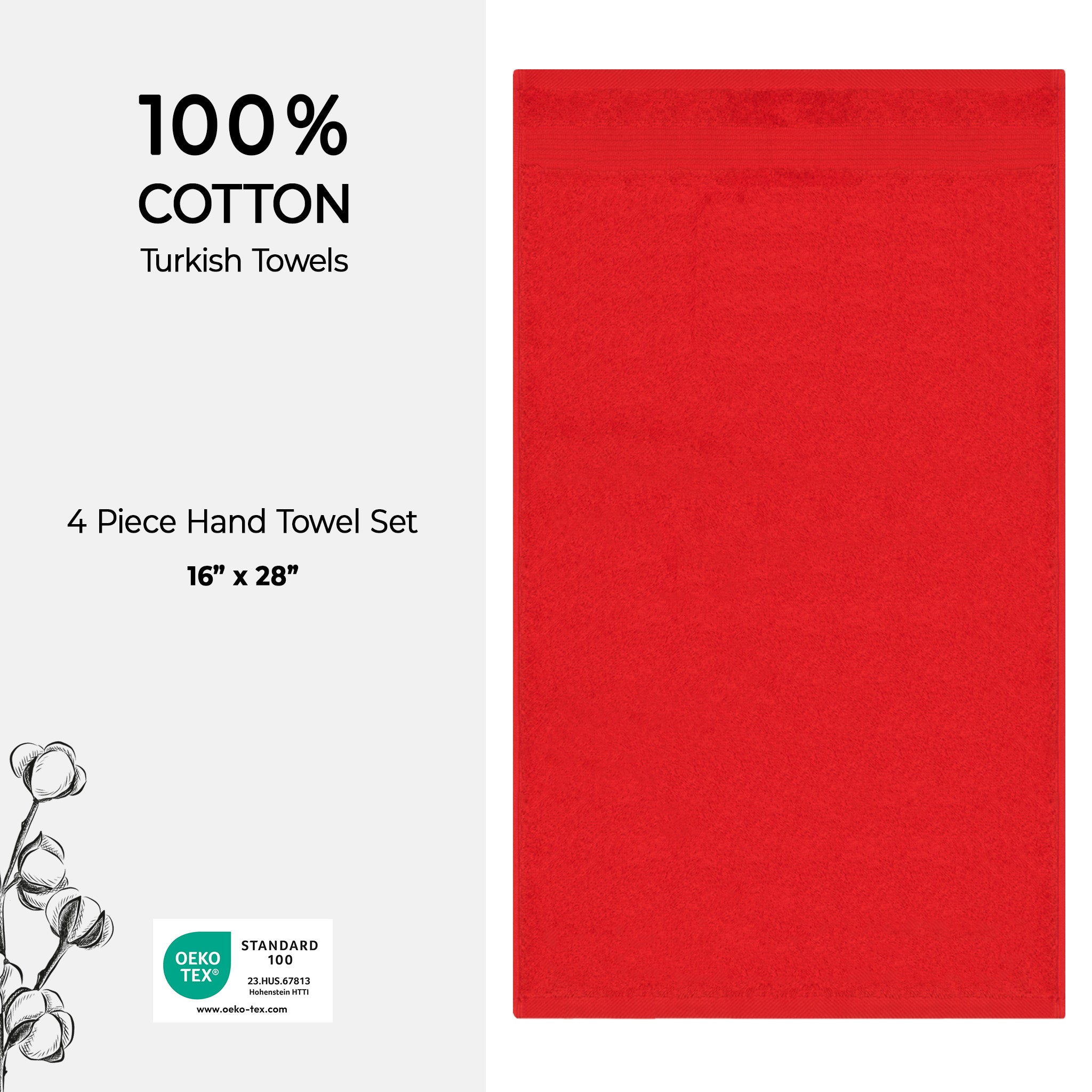American Soft Linen Bekos 100% Cotton Turkish Towels, 4 Piece Hand Towel Set -red-04