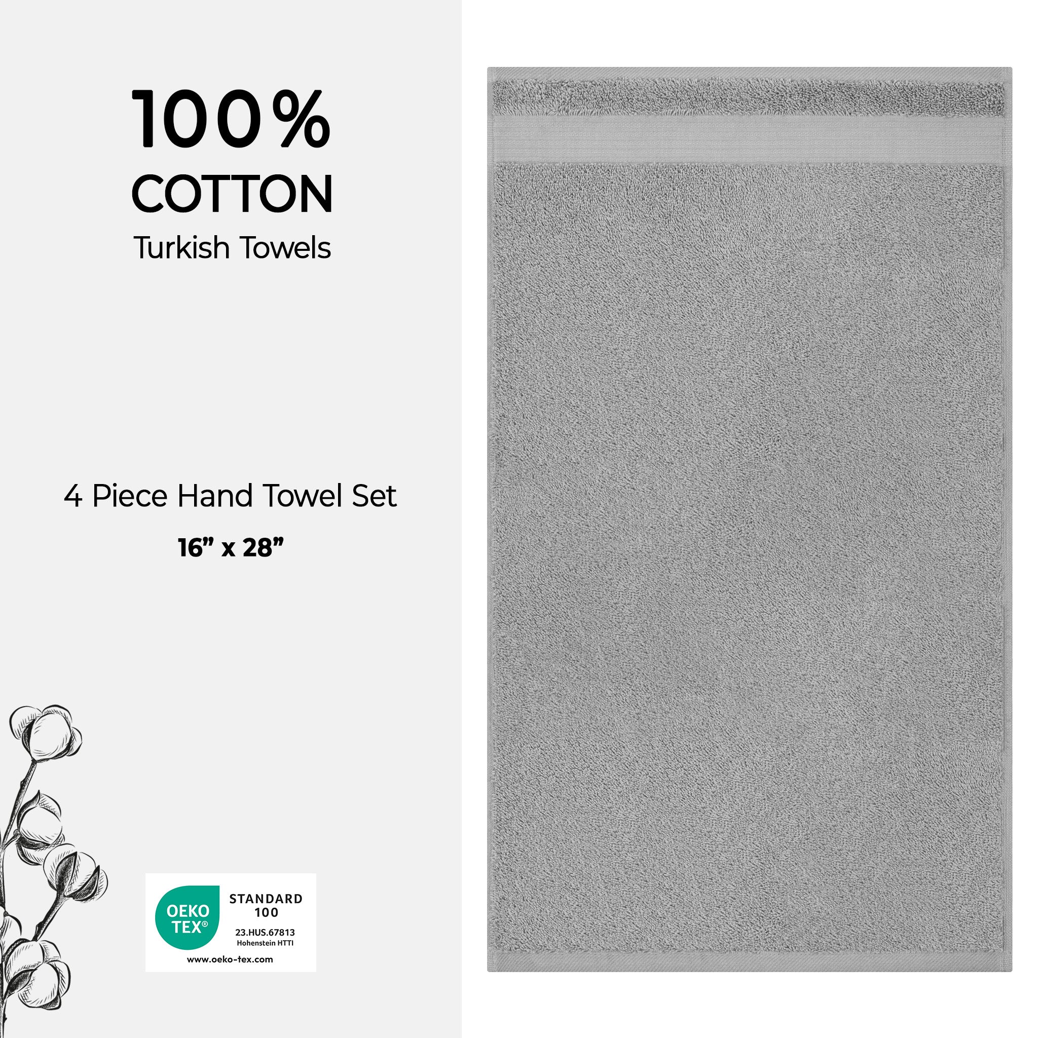 American Soft Linen Bekos 100% Cotton Turkish Towels, 4 Piece Hand Towel Set -rockridge-gray-04