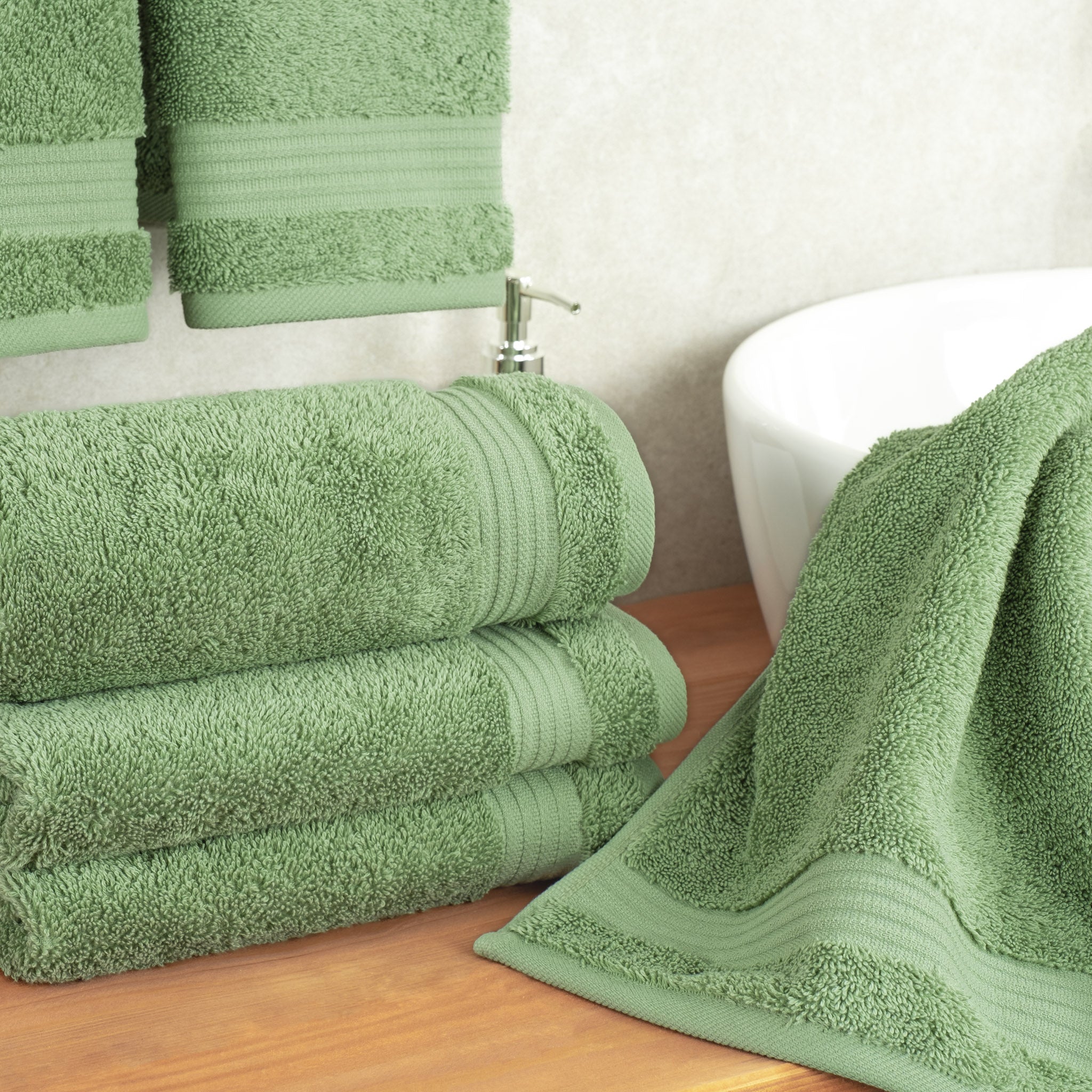 American Soft Linen Bekos 100% Cotton Turkish Towels, 4 Piece Hand Towel Set -sage-green-02
