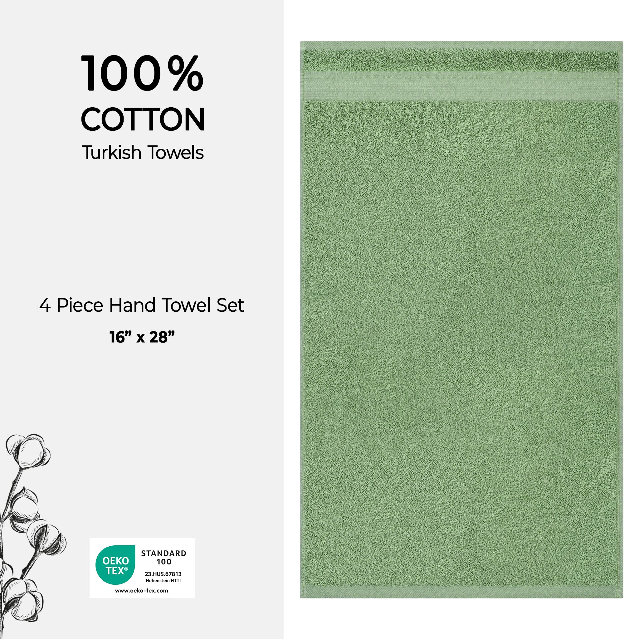 American Soft Linen Bekos 100% Cotton Turkish Towels, 4 Piece Hand Towel Set -sage-green-04
