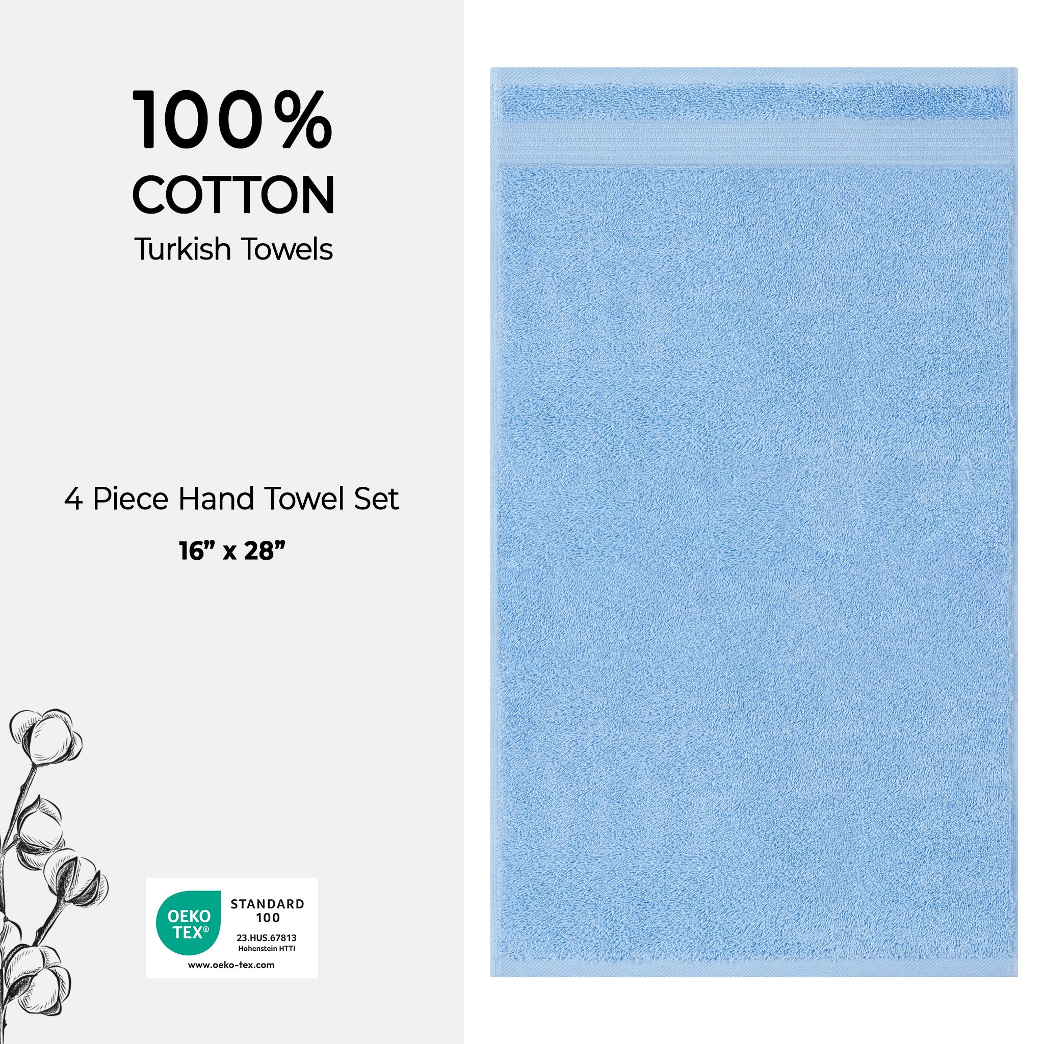 American Soft Linen Bekos 100% Cotton Turkish Towels, 4 Piece Hand Towel Set -sky-blue-04