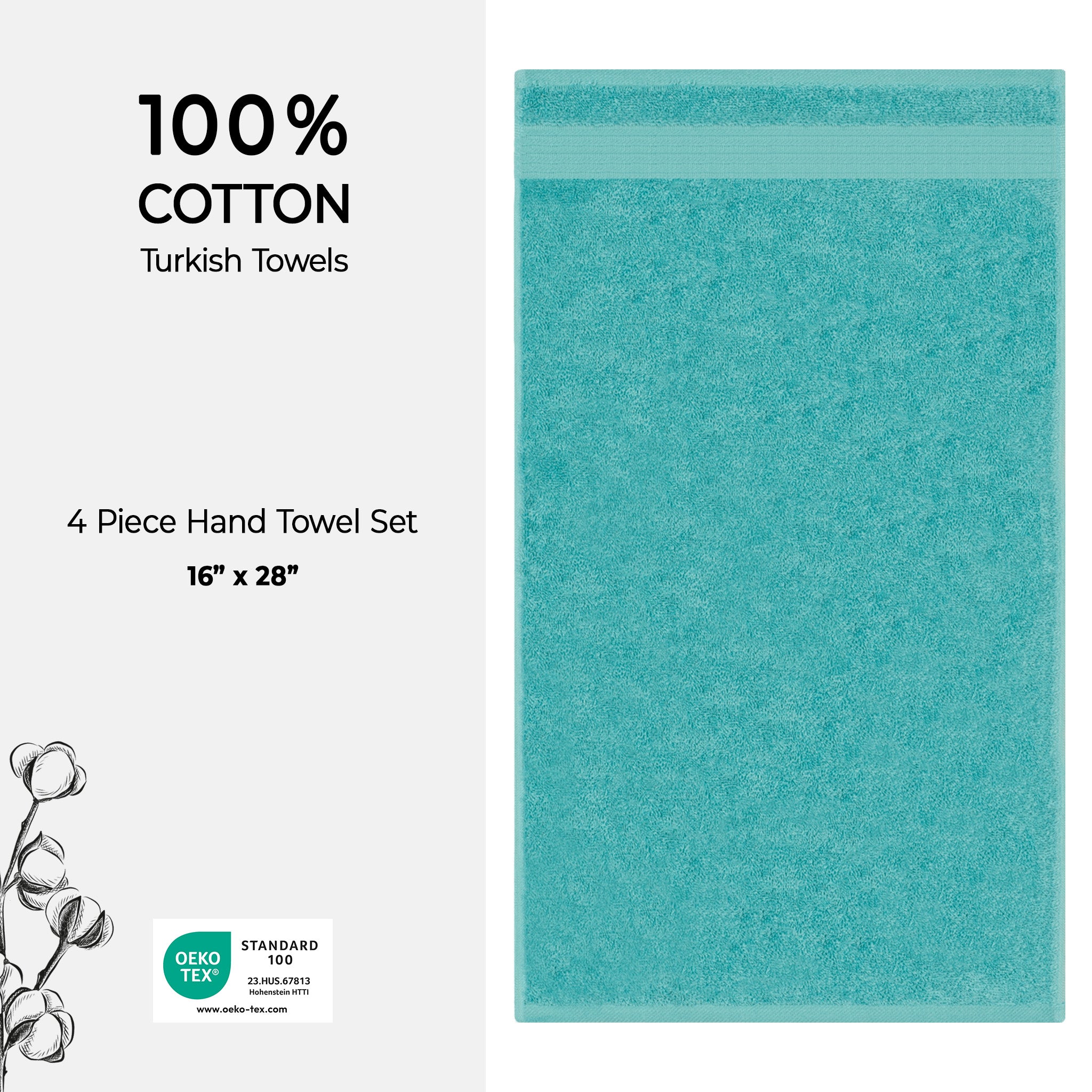 American Soft Linen Bekos 100% Cotton Turkish Towels, 4 Piece Hand Towel Set -turquoise-blue-04