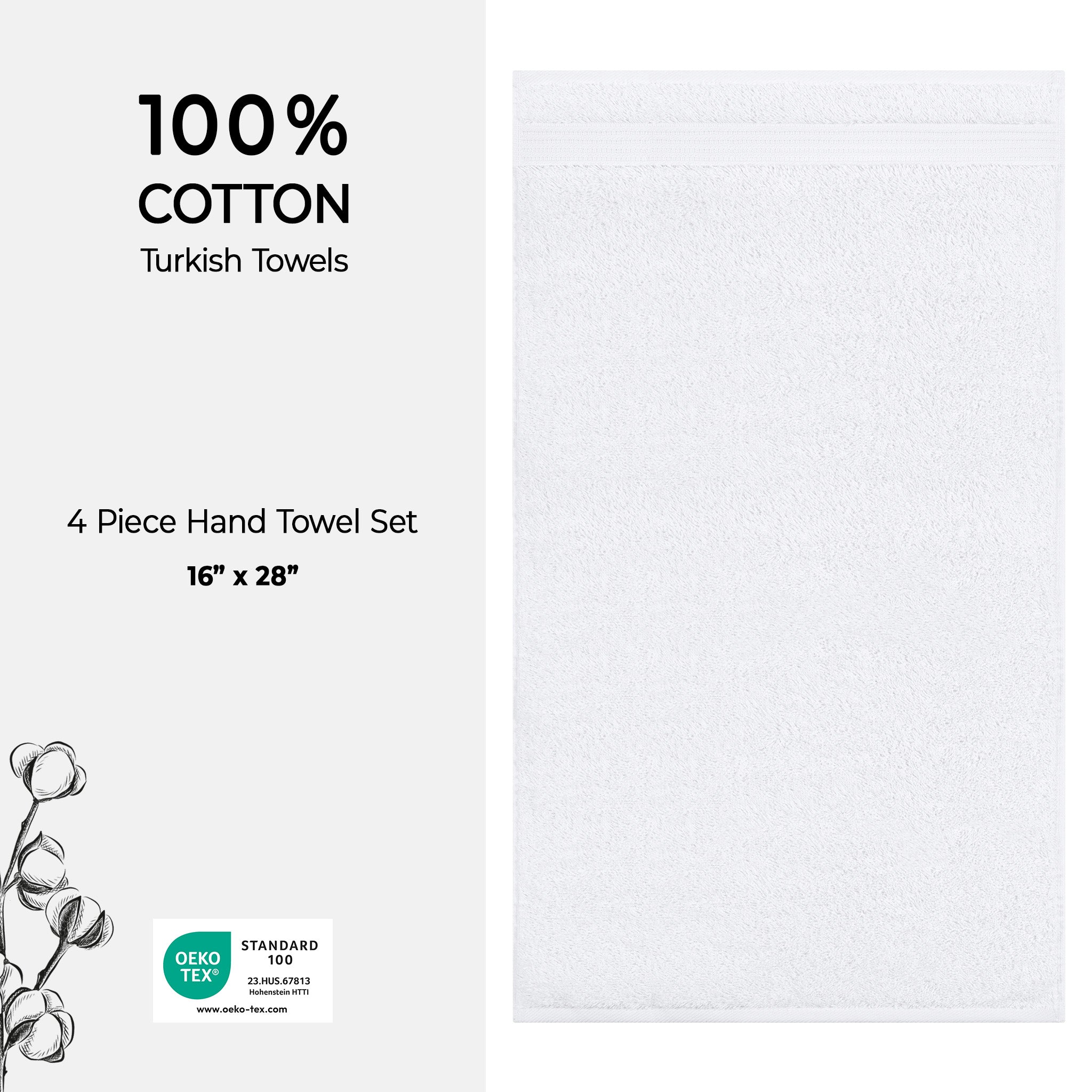 American Soft Linen Bekos 100% Cotton Turkish Towels, 4 Piece Hand Towel Set -white-04