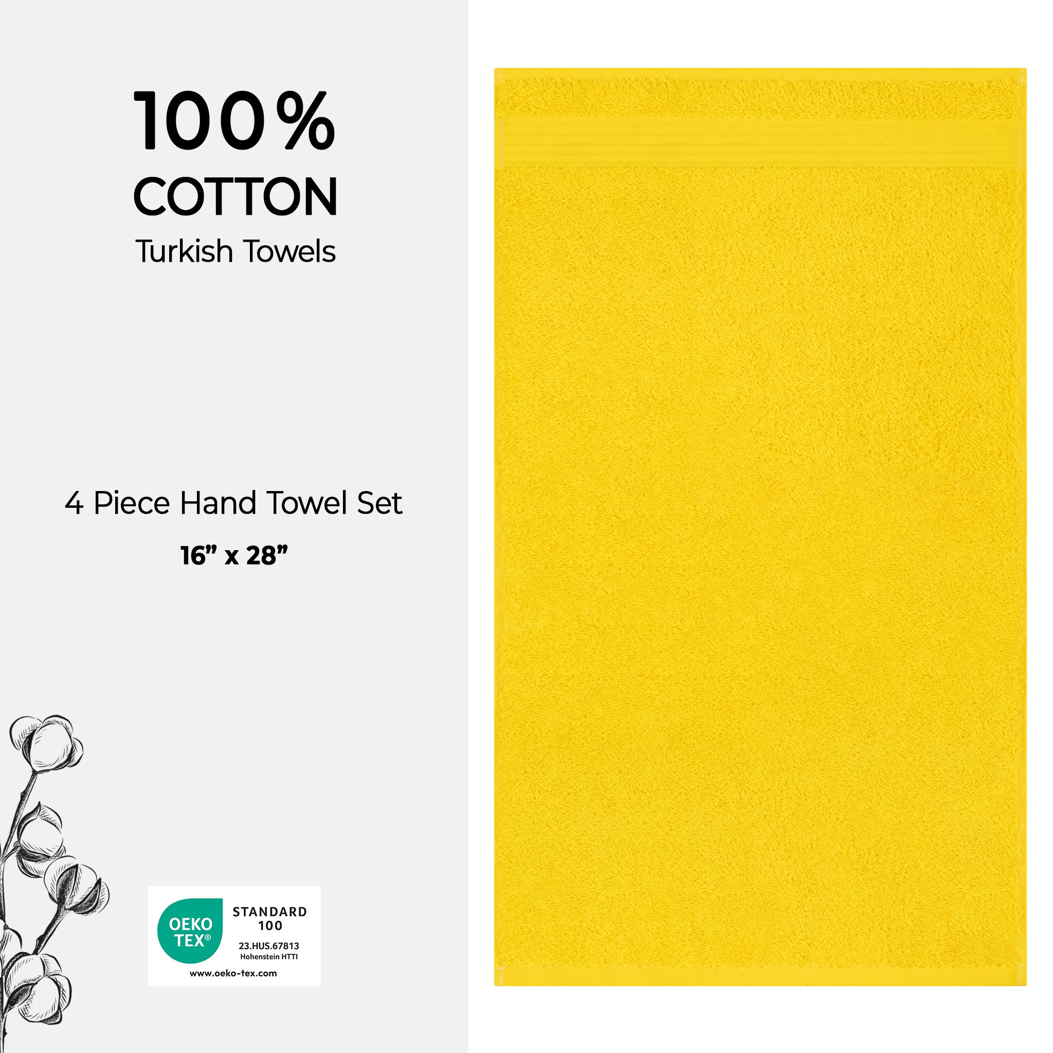 American Soft Linen Bekos 100% Cotton Turkish Towels, 4 Piece Hand Towel Set -yellow-04