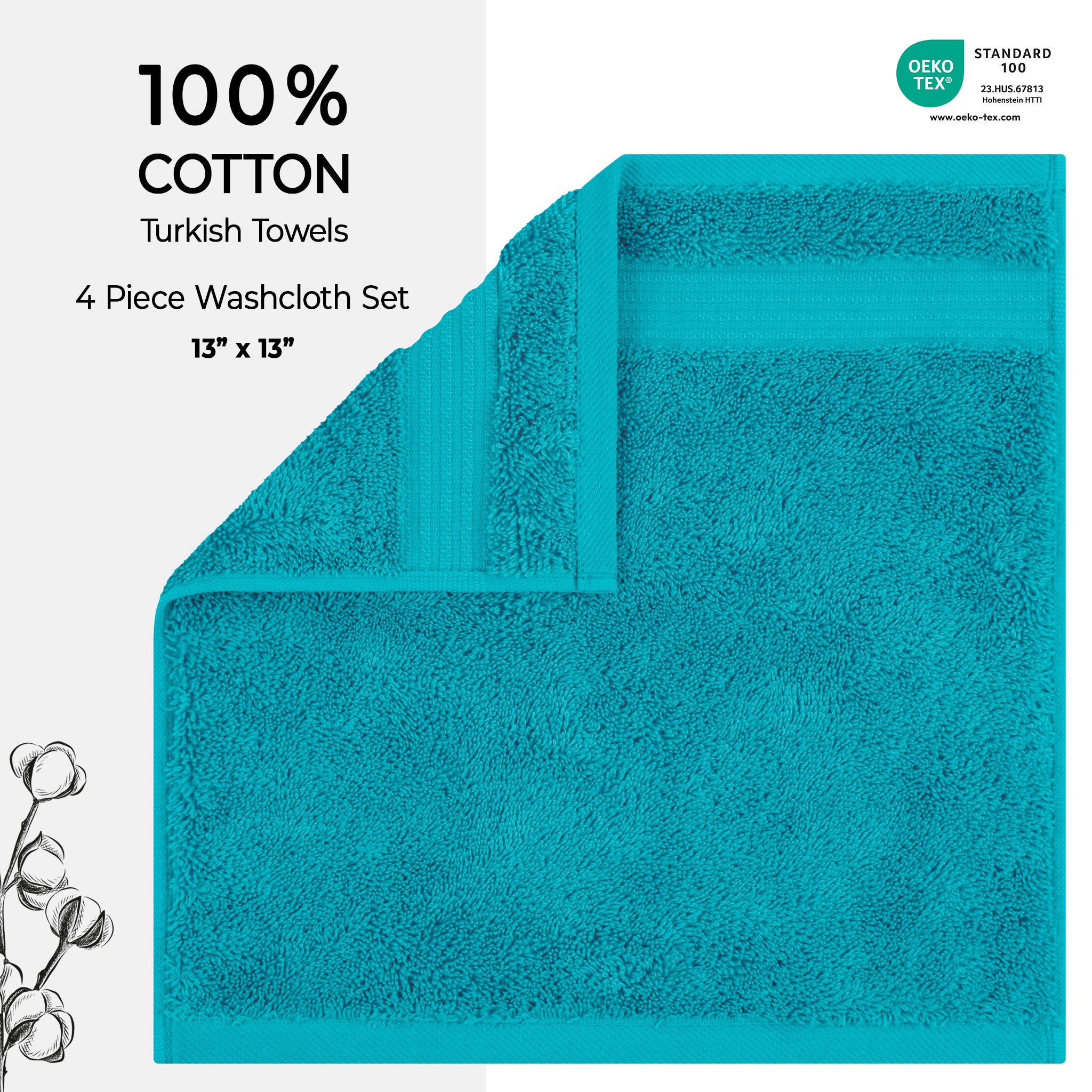 American Soft Linen Bekos 100% Cotton Turkish Towels, 4 Piece Washcloth Towel Set -aqua-blue-02