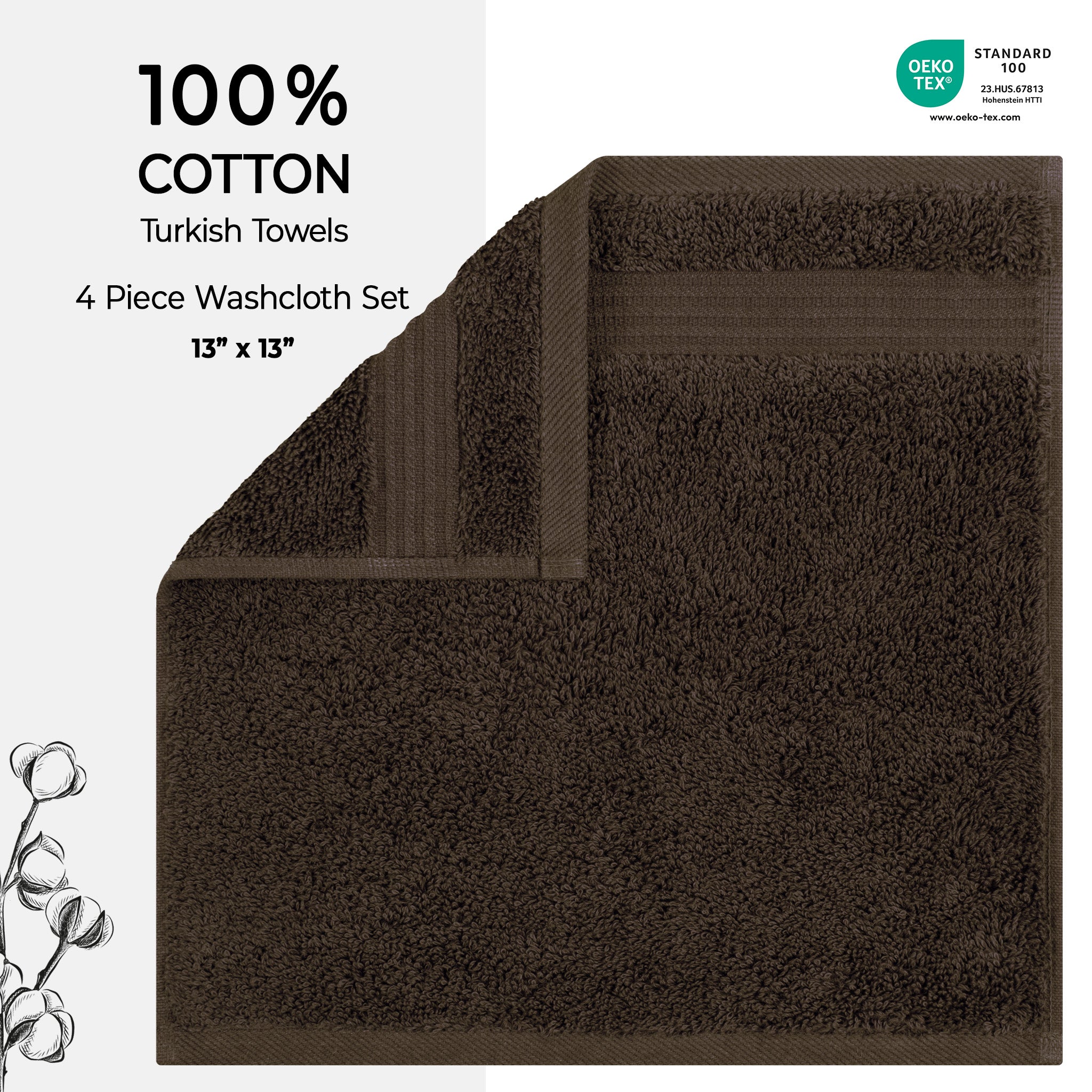 American Soft Linen Bekos 100% Cotton Turkish Towels, 4 Piece Washcloth Towel Set -chocolate-brown-02