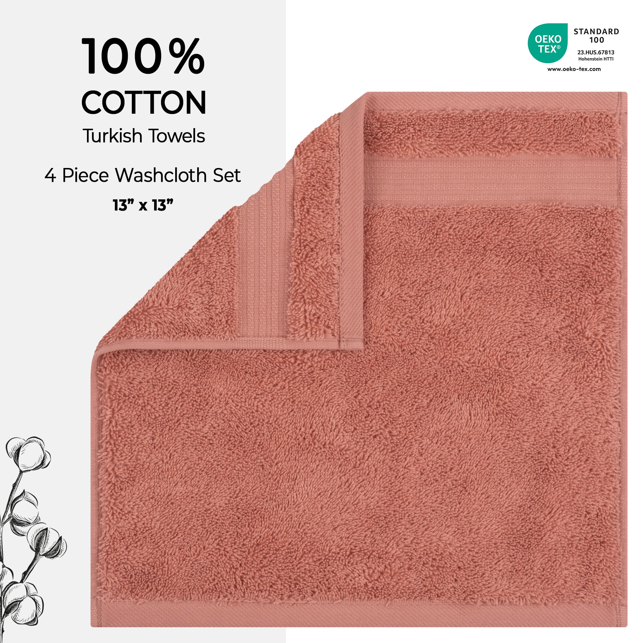 American Soft Linen Bekos 100% Cotton Turkish Towels, 4 Piece Washcloth Towel Set -coral-02