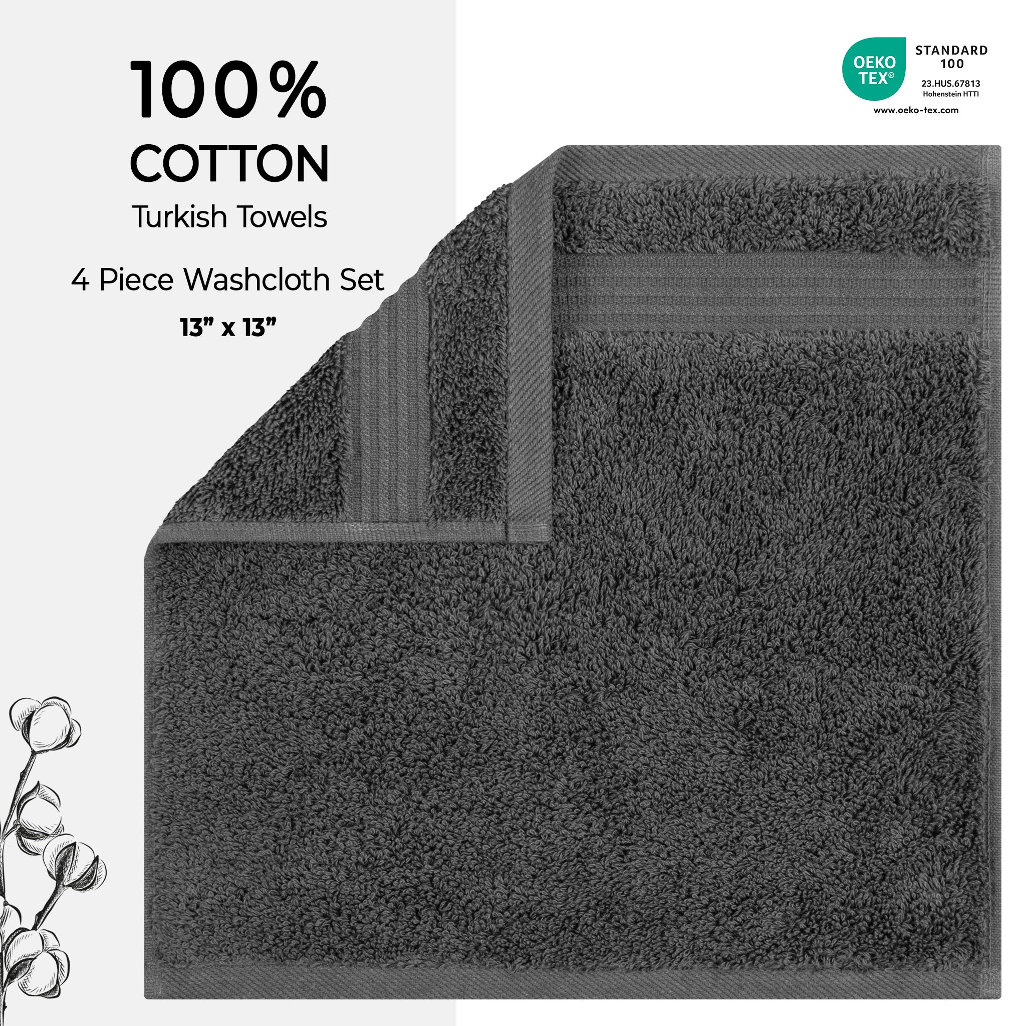 American Soft Linen Bekos 100% Cotton Turkish Towels, 4 Piece Washcloth Towel Set -gray-02