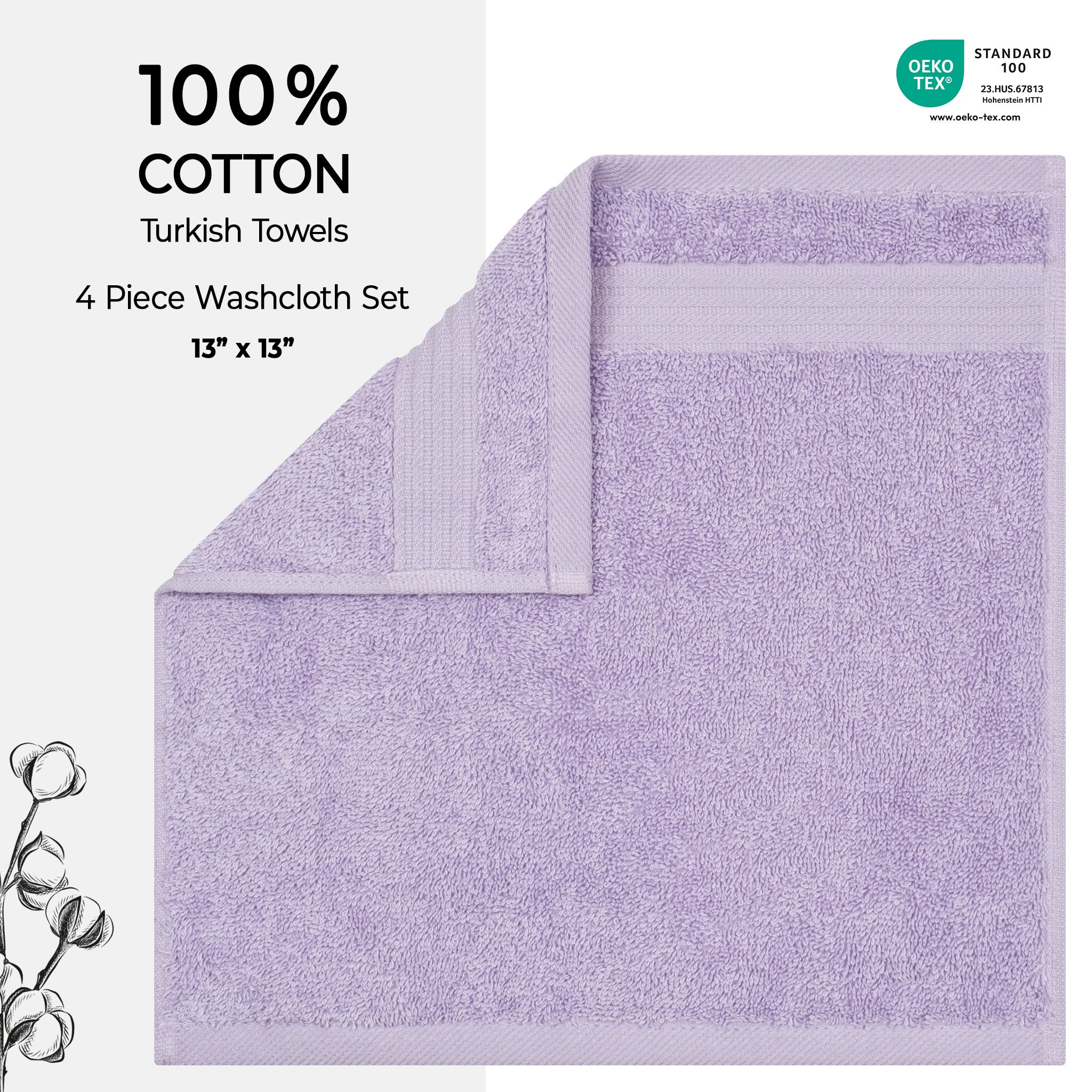 American Soft Linen Bekos 100% Cotton Turkish Towels, 4 Piece Washcloth Towel Set -lilac-02