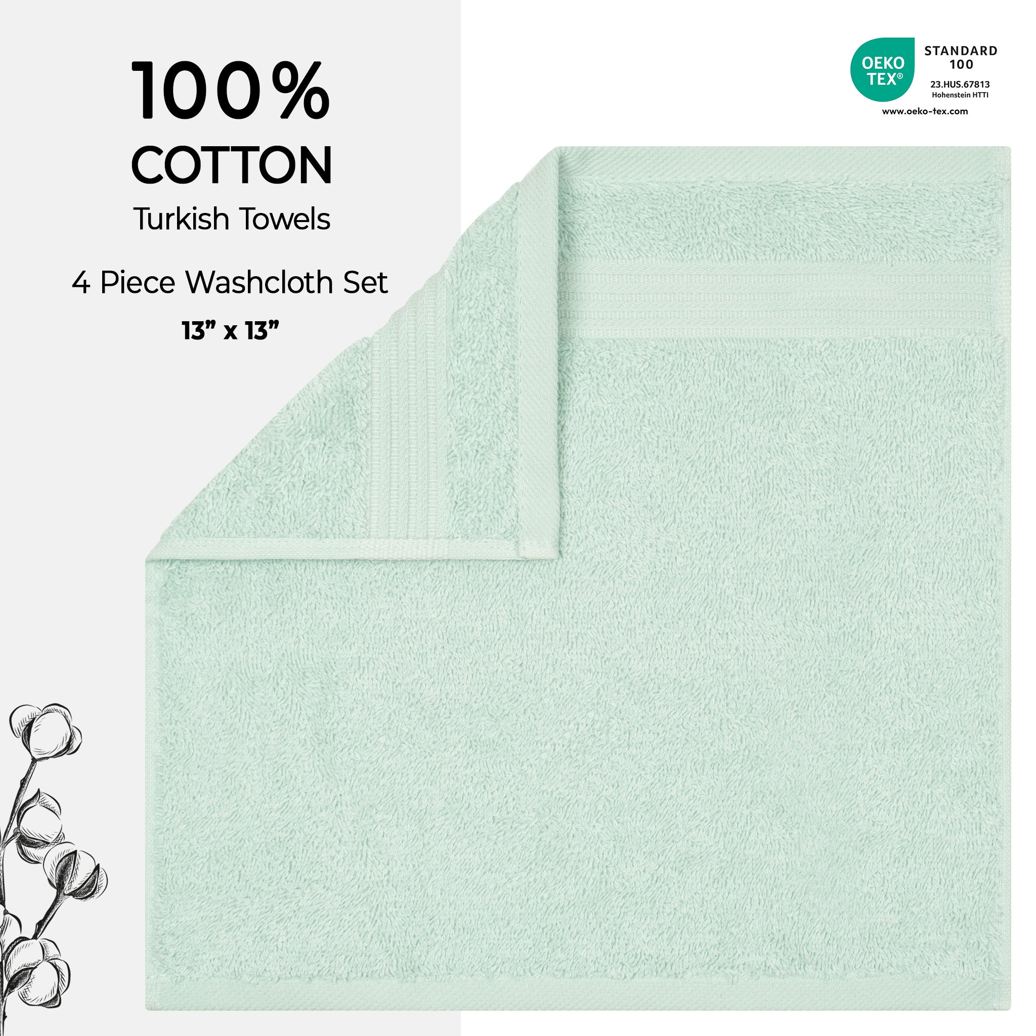 American Soft Linen Bekos 100% Cotton Turkish Towels, 4 Piece Washcloth Towel Set -mint-02