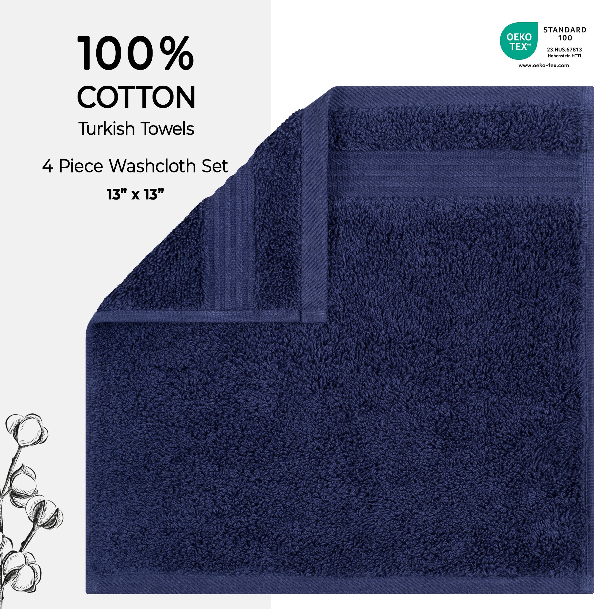 American Soft Linen Bekos 100% Cotton Turkish Towels, 4 Piece Washcloth Towel Set -navy-blue-02