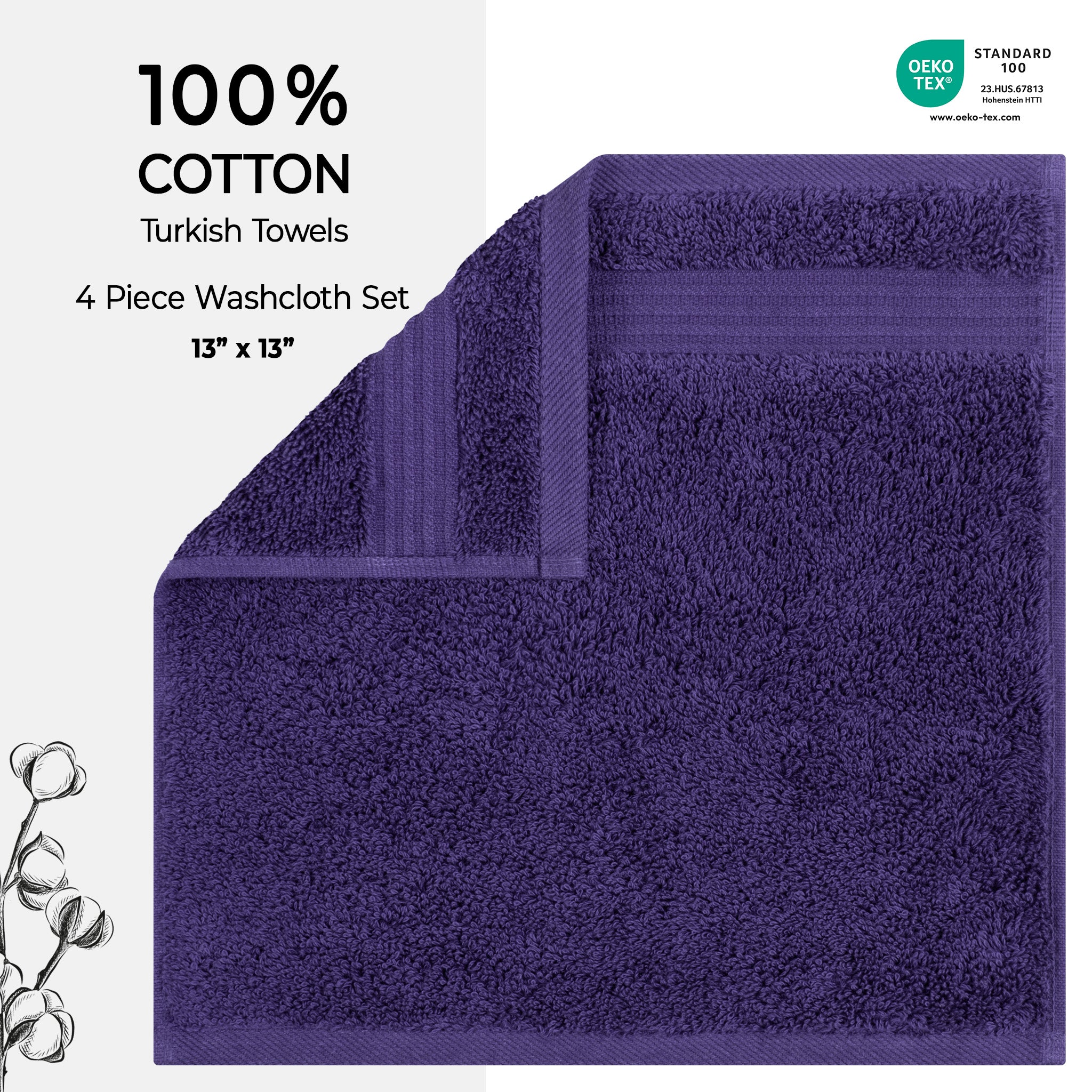 American Soft Linen Bekos 100% Cotton Turkish Towels, 4 Piece Washcloth Towel Set -purple-02