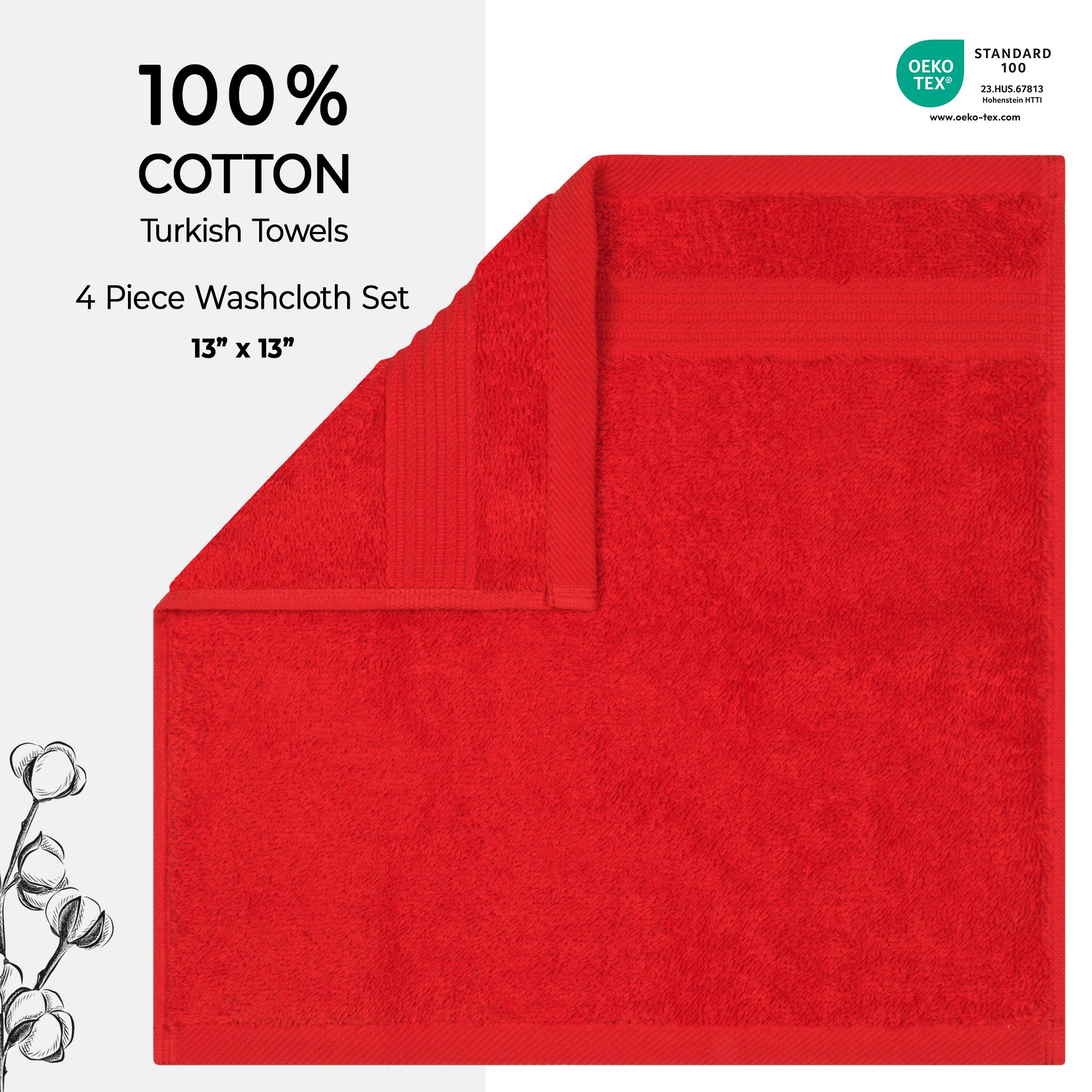 American Soft Linen Bekos 100% Cotton Turkish Towels, 4 Piece Washcloth Towel Set -red-02