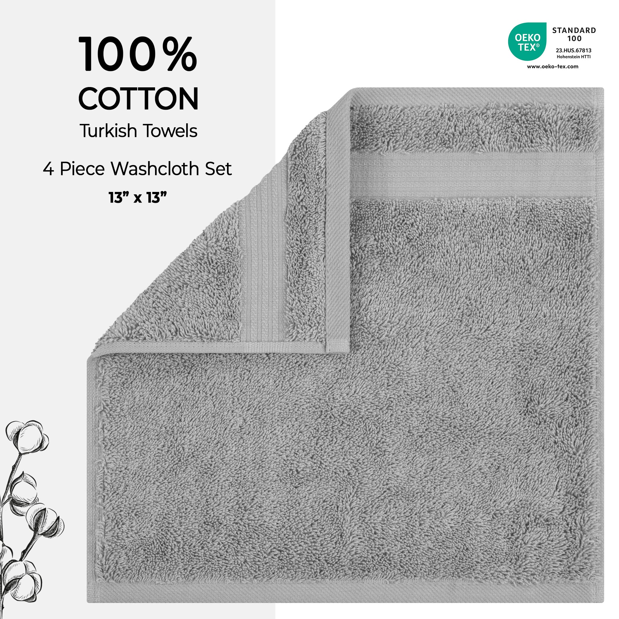 American Soft Linen Bekos 100% Cotton Turkish Towels, 4 Piece Washcloth Towel Set -rockridge-gray-02