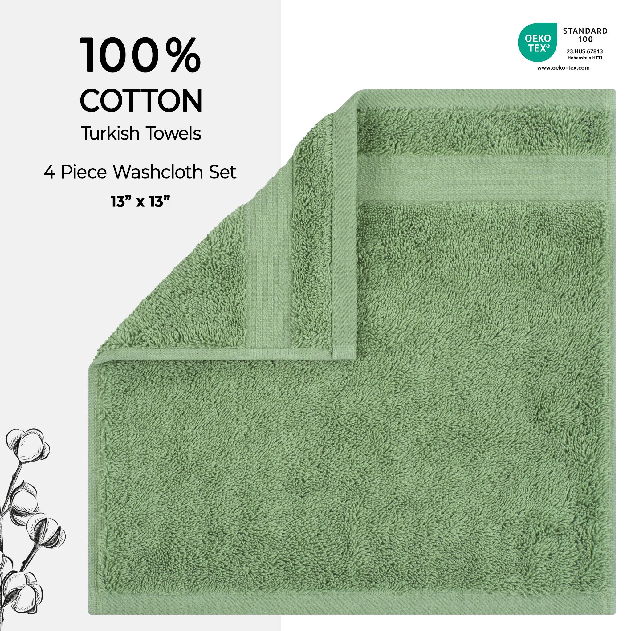 American Soft Linen Bekos 100% Cotton Turkish Towels, 4 Piece Washcloth Towel Set -sage-green-02
