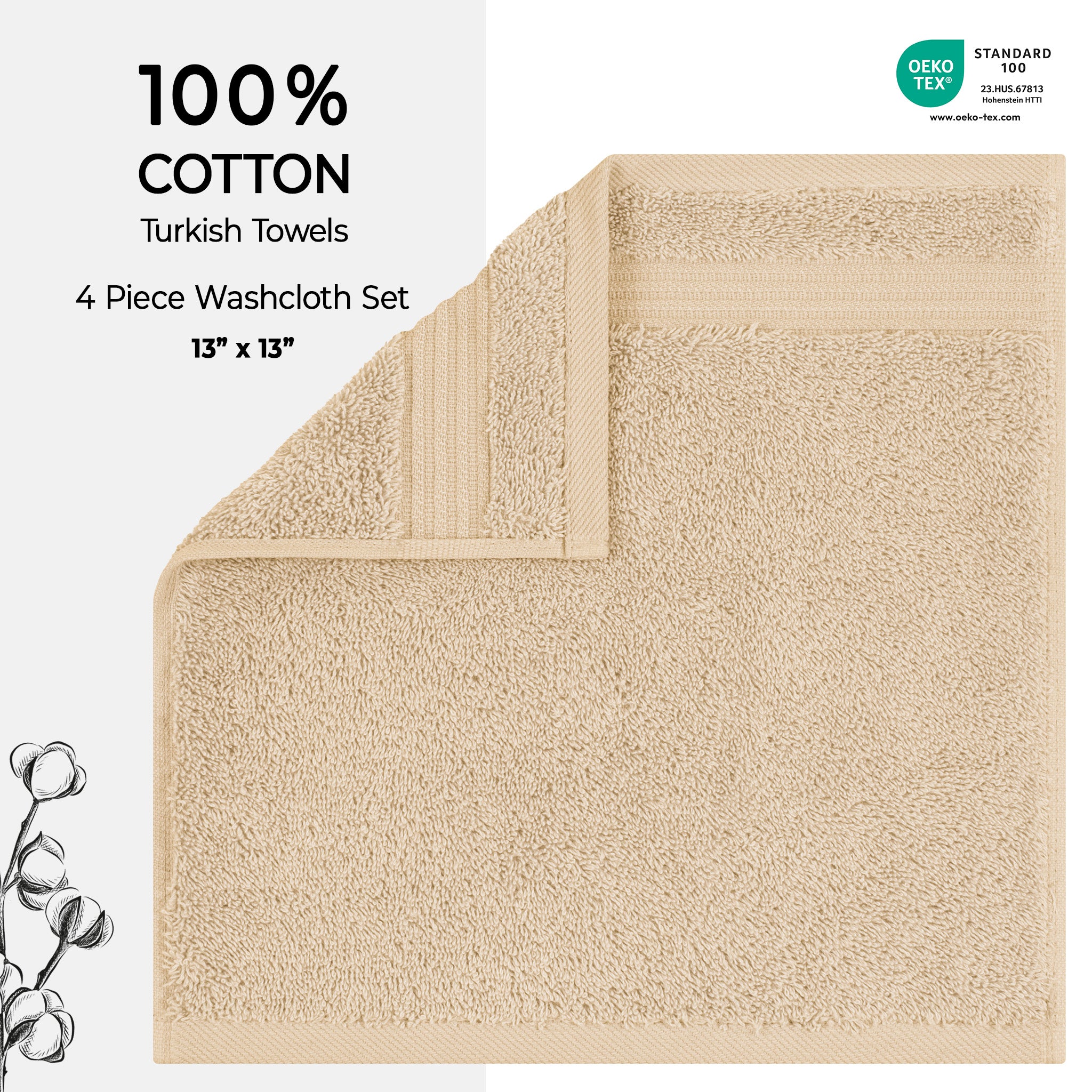 American Soft Linen Bekos 100% Cotton Turkish Towels, 4 Piece Washcloth Towel Set -sand-taupe-02