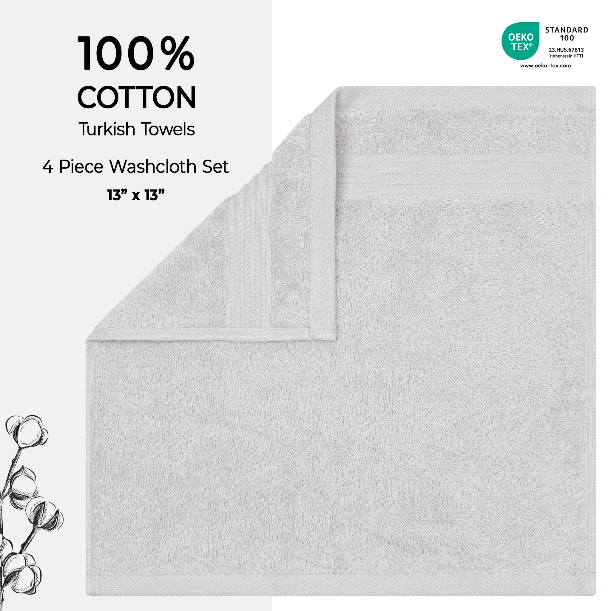 American Soft Linen Bekos 100% Cotton Turkish Towels, 4 Piece Washcloth Towel Set -silver-gray-02