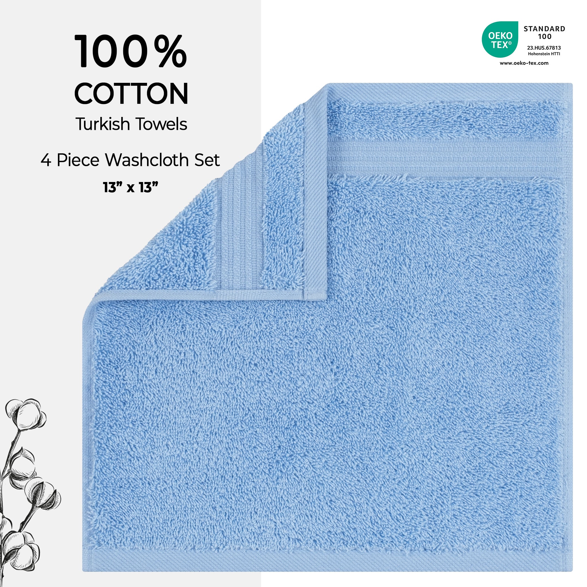 American Soft Linen Bekos 100% Cotton Turkish Towels, 4 Piece Washcloth Towel Set -sky-blue-02