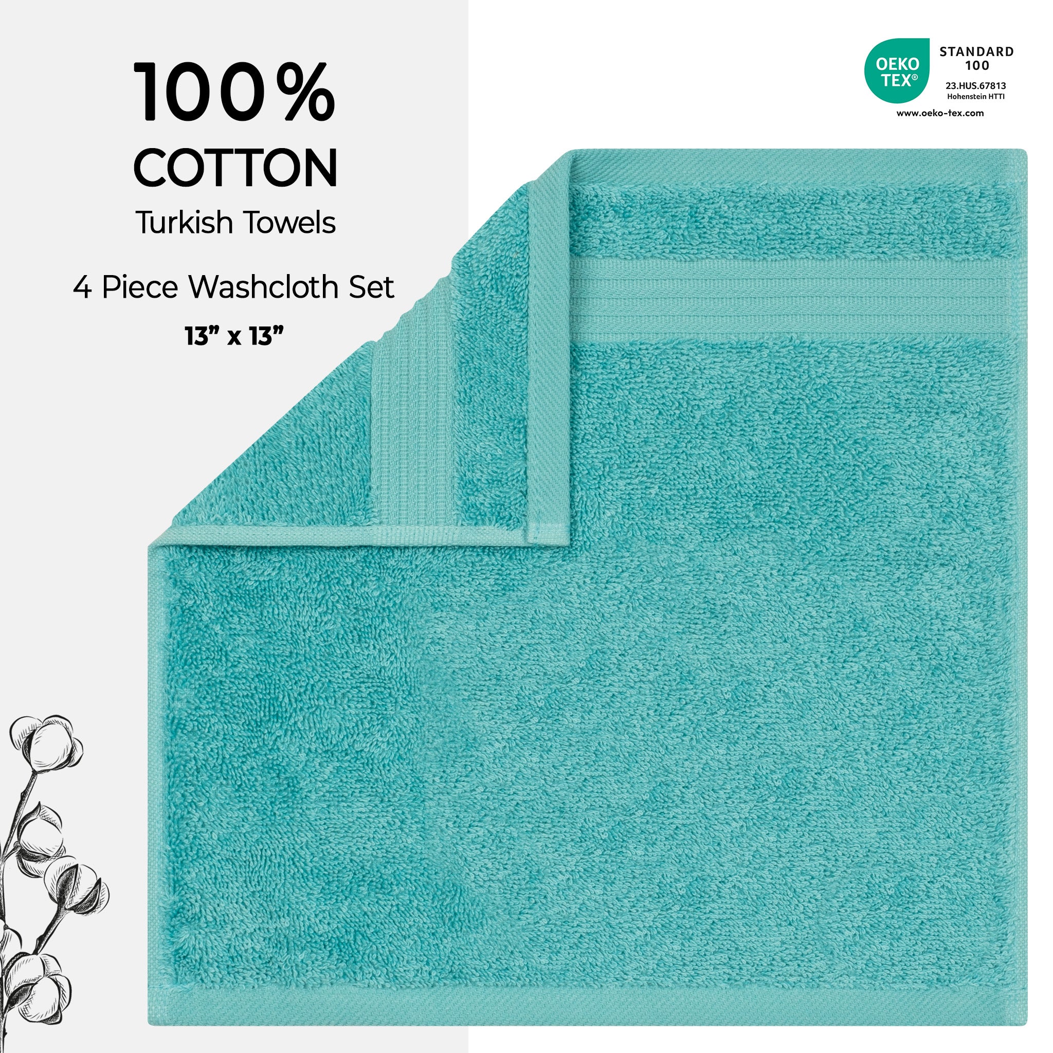 American Soft Linen Bekos 100% Cotton Turkish Towels, 4 Piece Washcloth Towel Set -turquoise-blue-02