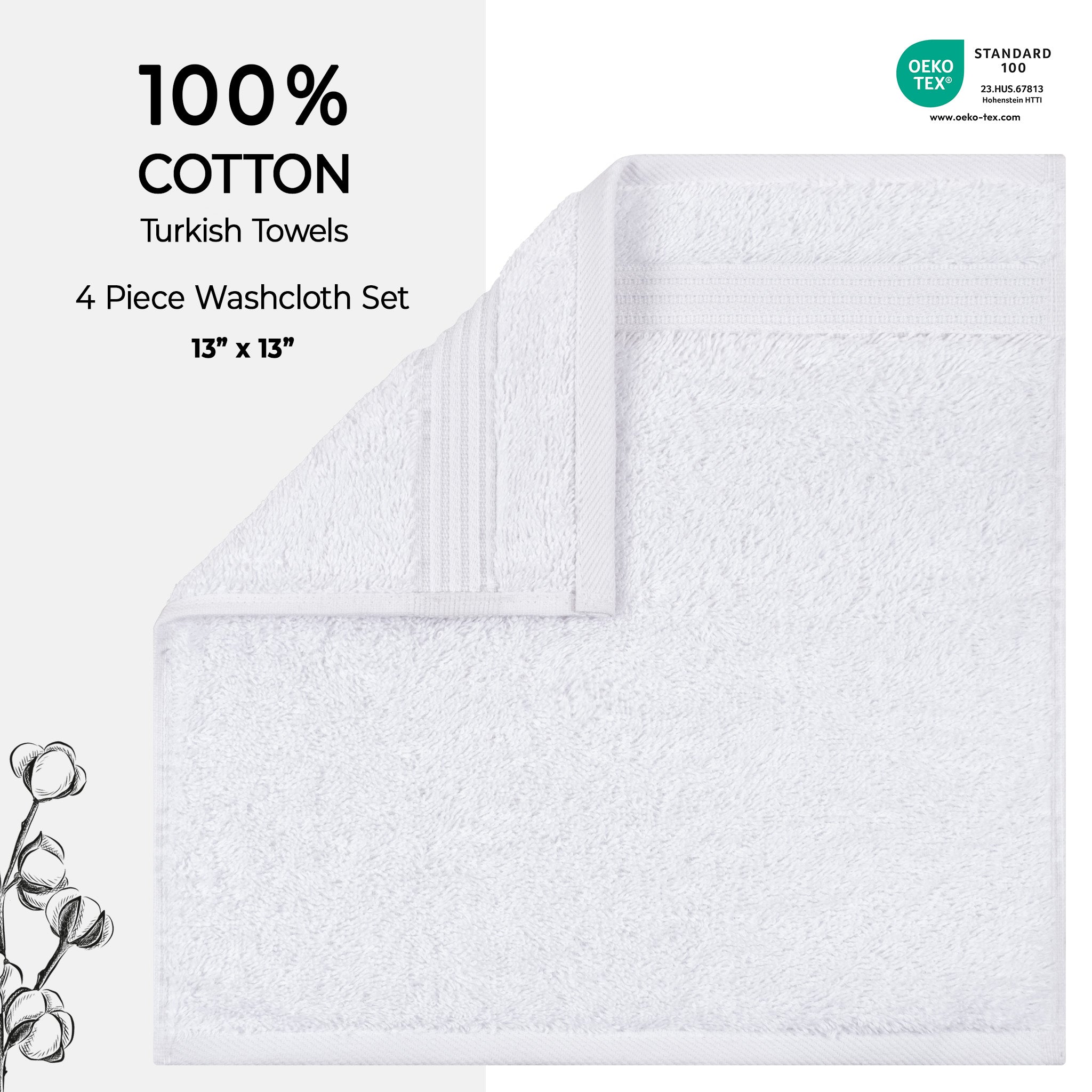 American Soft Linen Bekos 100% Cotton Turkish Towels, 4 Piece Washcloth Towel Set -white-02