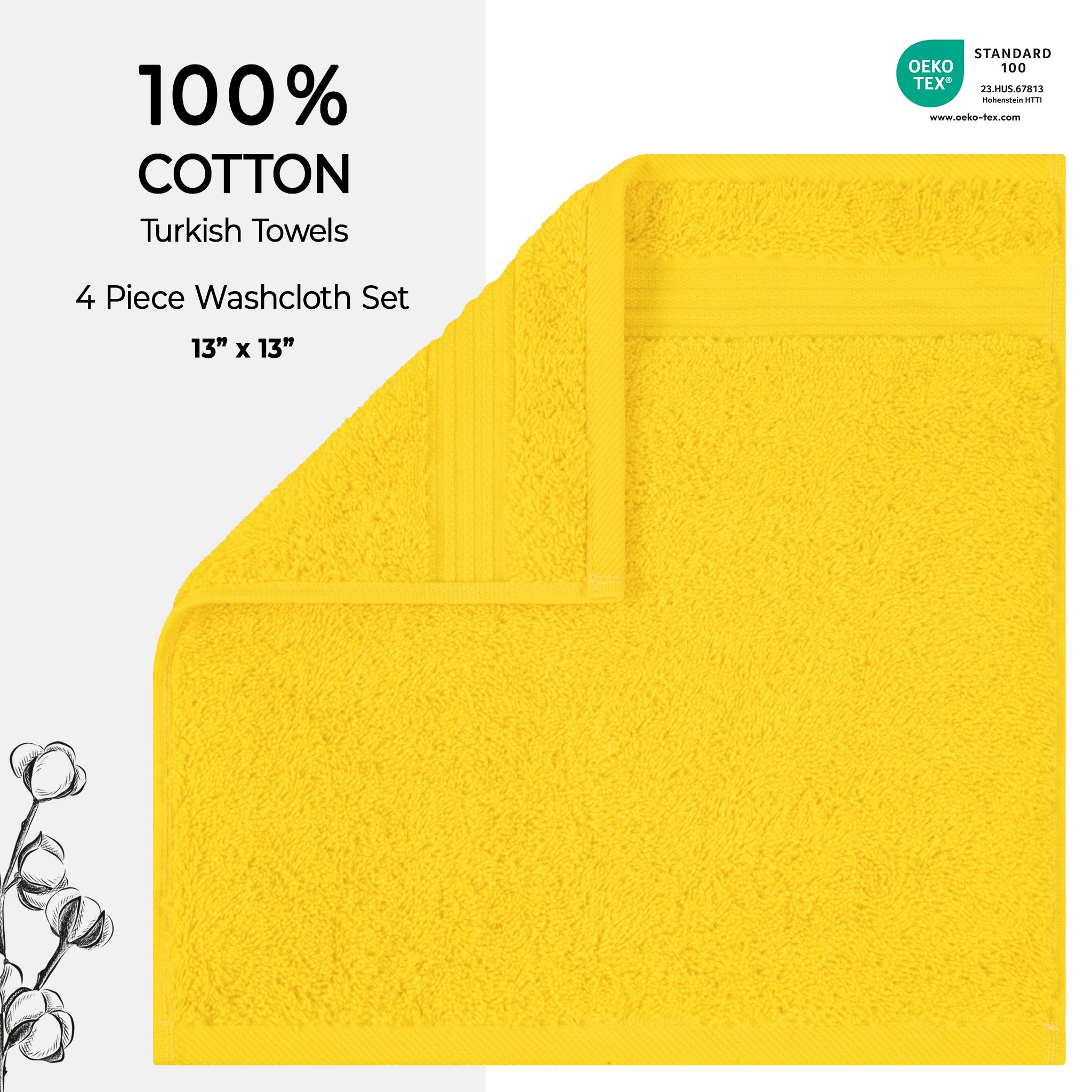 American Soft Linen Bekos 100% Cotton Turkish Towels, 4 Piece Washcloth Towel Set -yellow-02