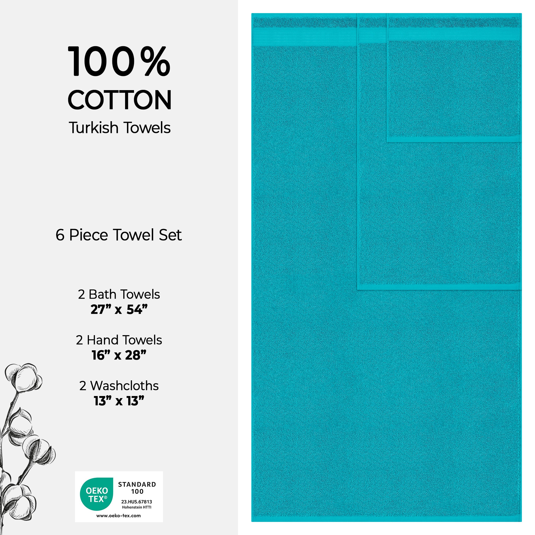 American Soft Linen Bekos 100% Cotton Turkish Towels 6 Piece Bath Towel Set -aqua-blue-04