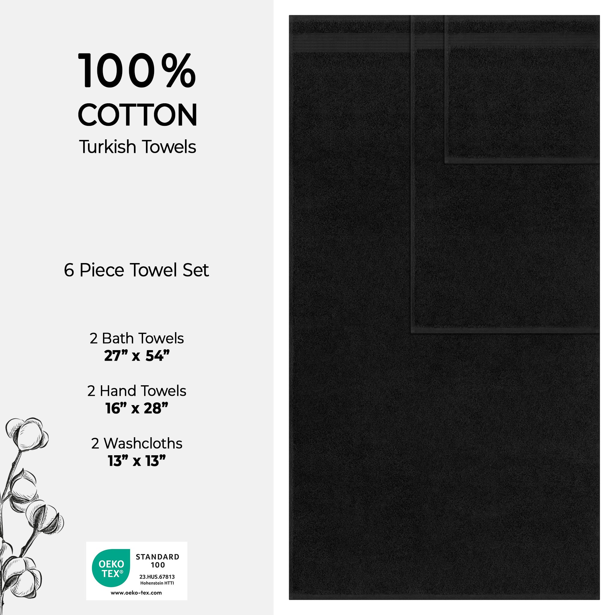 American Soft Linen Bekos 100% Cotton Turkish Towels 6 Piece Bath Towel Set -black-04