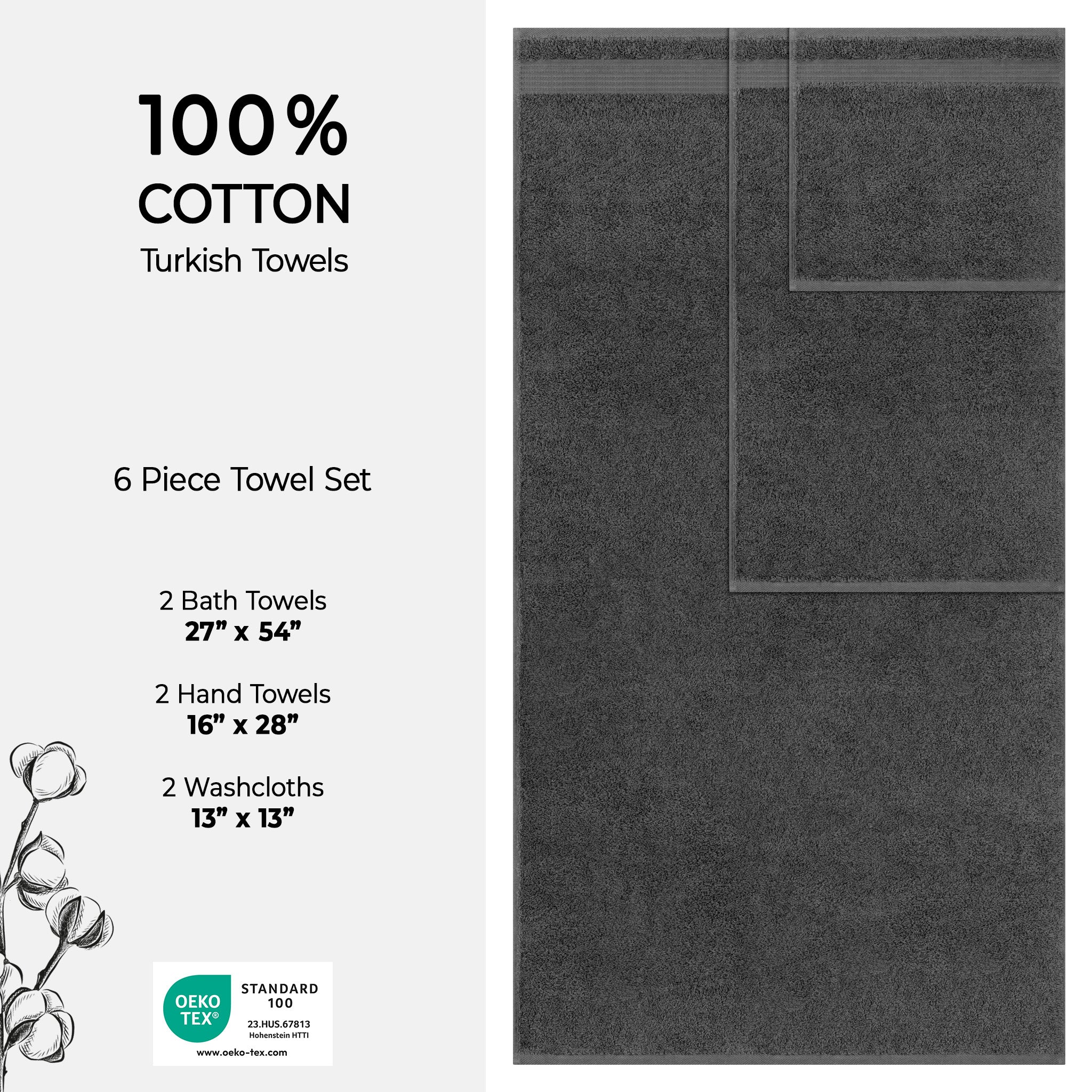 American Soft Linen Bekos 100% Cotton Turkish Towels 6 Piece Bath Towel Set -gray-04
