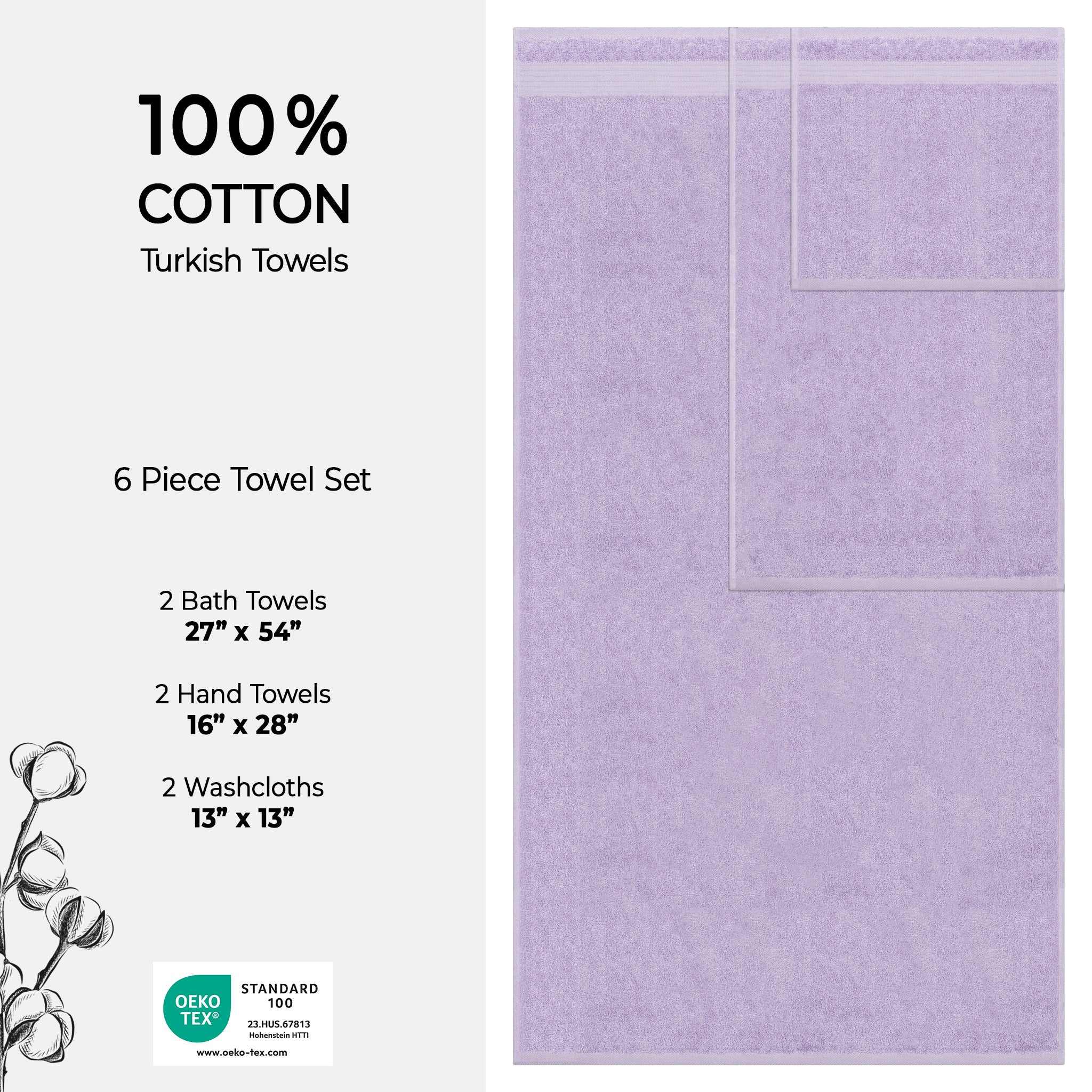 American Soft Linen Bekos 100% Cotton Turkish Towels 6 Piece Bath Towel Set -lilac-04